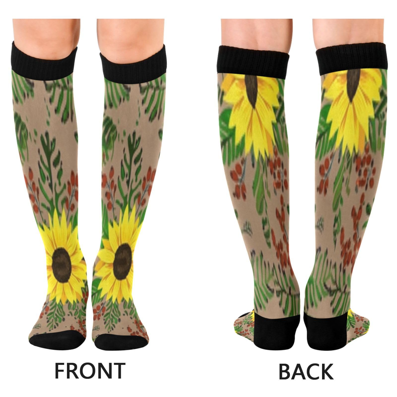 Wassud Vintage Sunflowers Compression Socks for Women and Men 20-30 mmHg Knee High Socks for Nurses Travel Socks 2 Pair