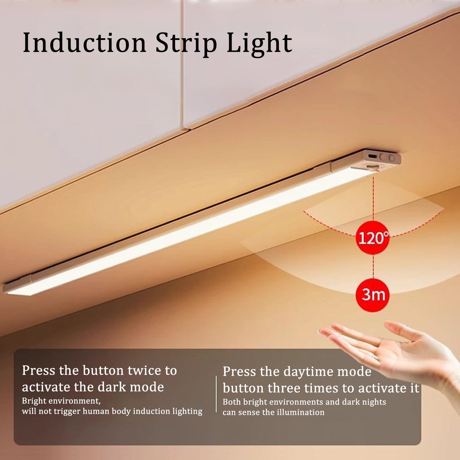 LED Akku Wandleuchten mit Bewegungsmelder Küche Unterbauleuchte 3 Farbmodi Dimmbar Wandleuchte Magnetische Wandbeleuchtung Wohnzimmer Schlafzimmer Korridor Schrank (Weiß,120cm)