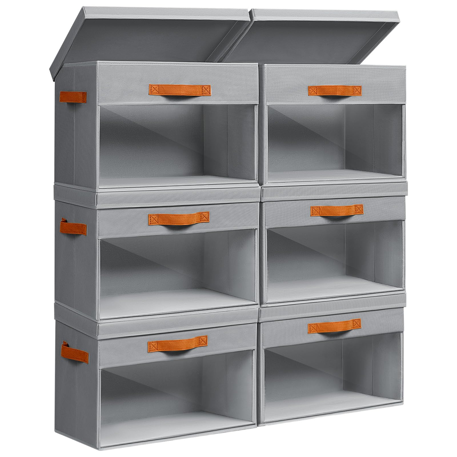 Homsorout Large Storage Bins with Lids - 6 Pack Foldable Decorative Organizers with Clear Windows & Handles, Cube Storage Organizers for Clothes, Blankets, Sweaters, CD, Grey — image 1