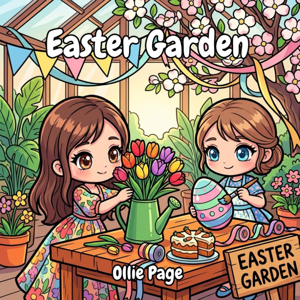 Easter Garden: A Cute Chibi Easter Coloring Book for Kids and Adults: Featuring Spring Flower Markets, Whimsical Garden Tea Parties, and Picnic Scenes