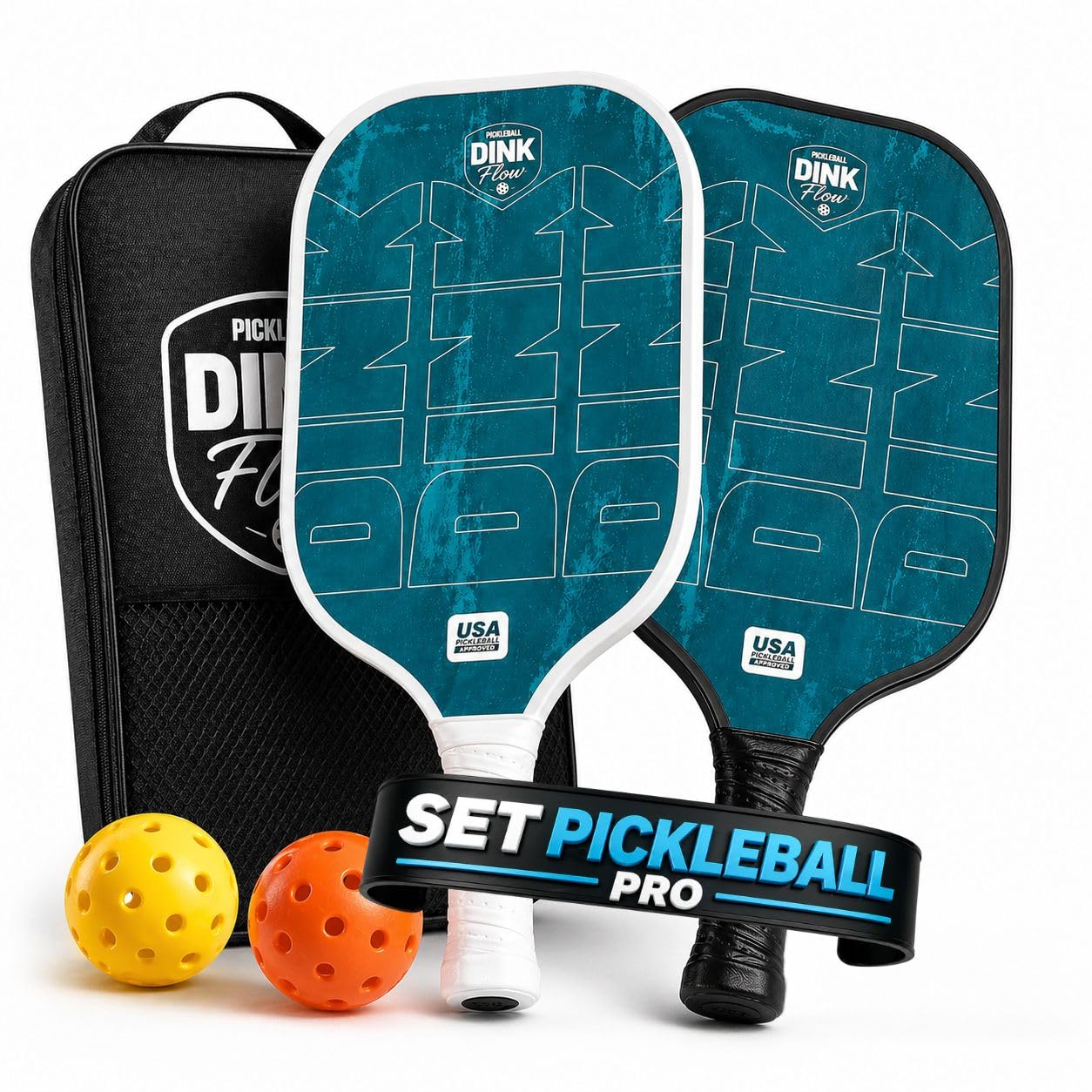 Pickleball Set Profesional – 2 Palas Pickleball de Fibra de Carbono + 4 Pelotas + Bolsa - Raquetas Pickleball Ligeras Antivibración - Pala Pickleball para Interior y Exterior