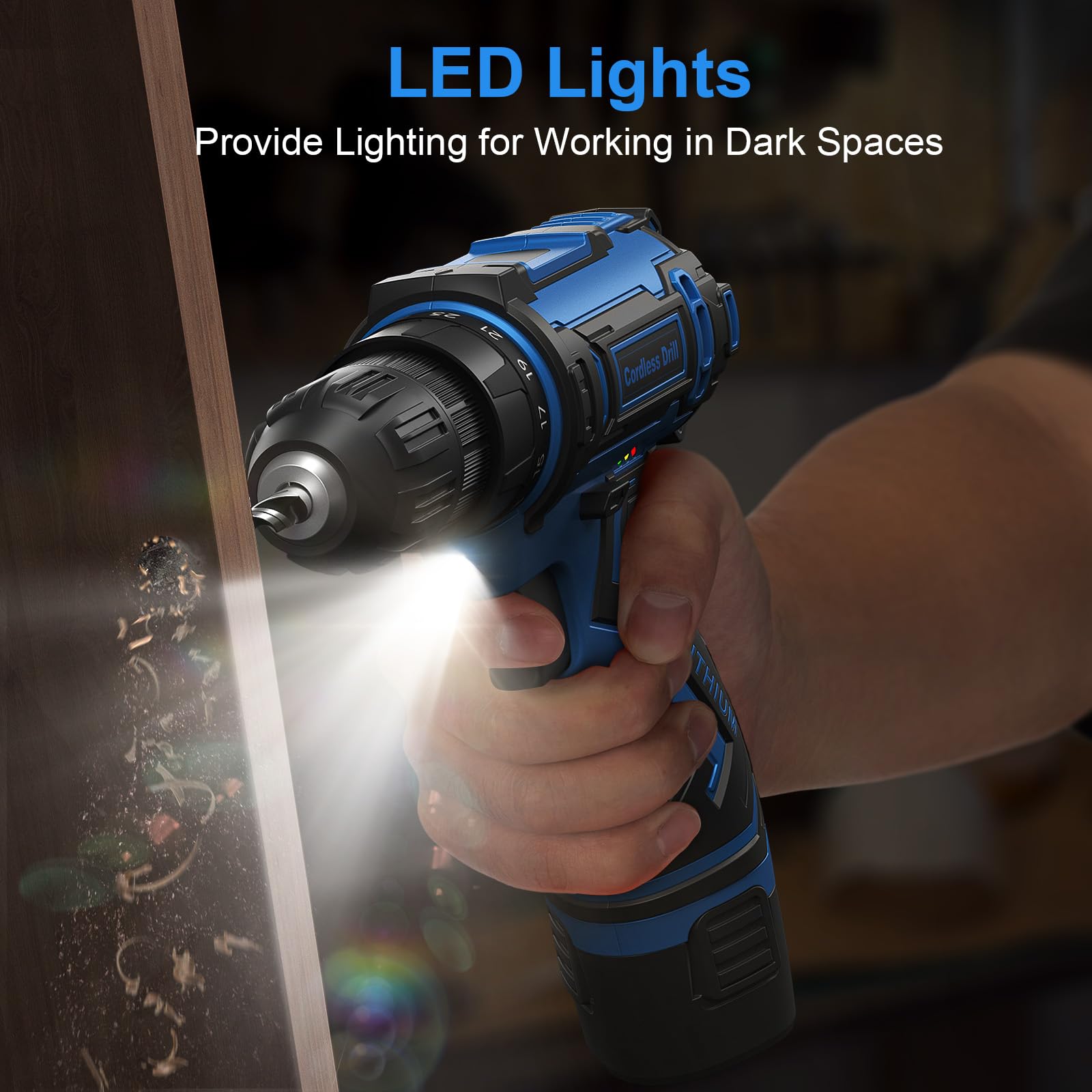 Cordless Drill Set,12V Power Drill Driver 3/8" Keyless Chuck with 42 Acessories, Built-in LED Light, 25+1 Position, Electric Drill for Home DIY Projects（Blue）