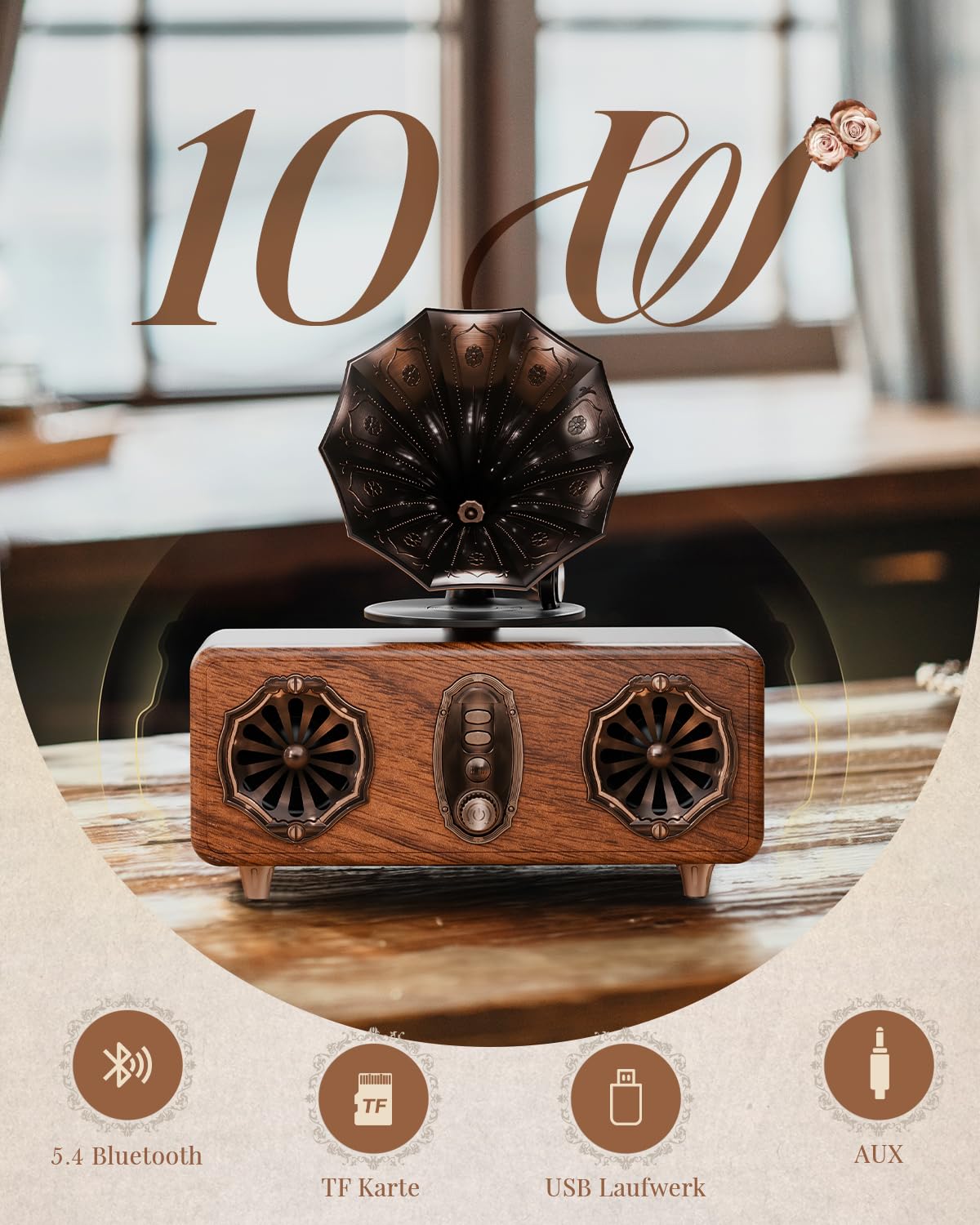 COLSUR Haut-Parleur Bluetooth rétro Vintage FM avec Prise en Charge Carte TF/AUX/USB Portable sans Fil pour iPhone Android 5 W Haut-Parleur Bluetooth 5.4 1800 mAh Batterie