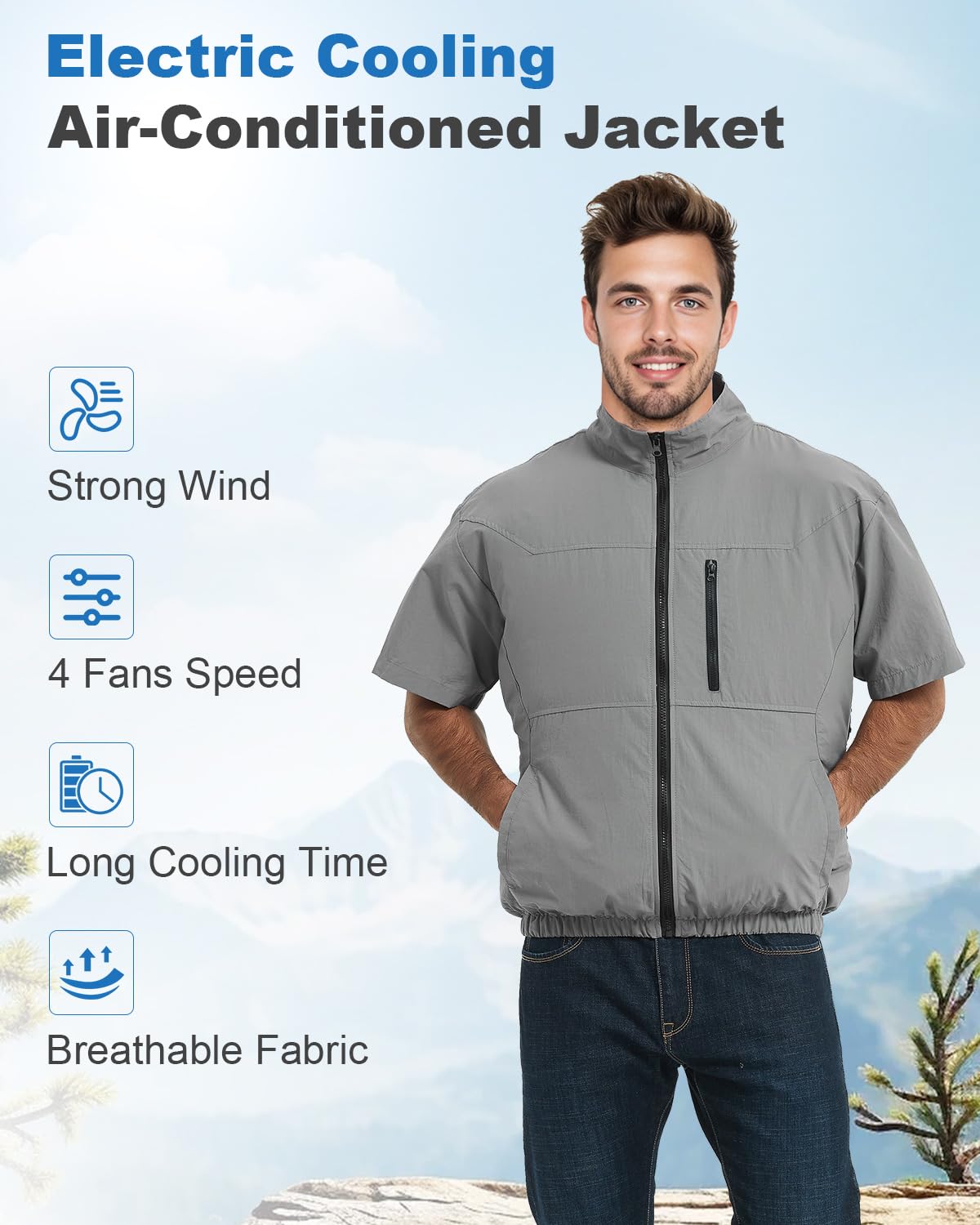 FERNIDA Gilet rinfrescante, con batteria e 4 ventole, per climi caldi, traspirante, per uomo e donna
