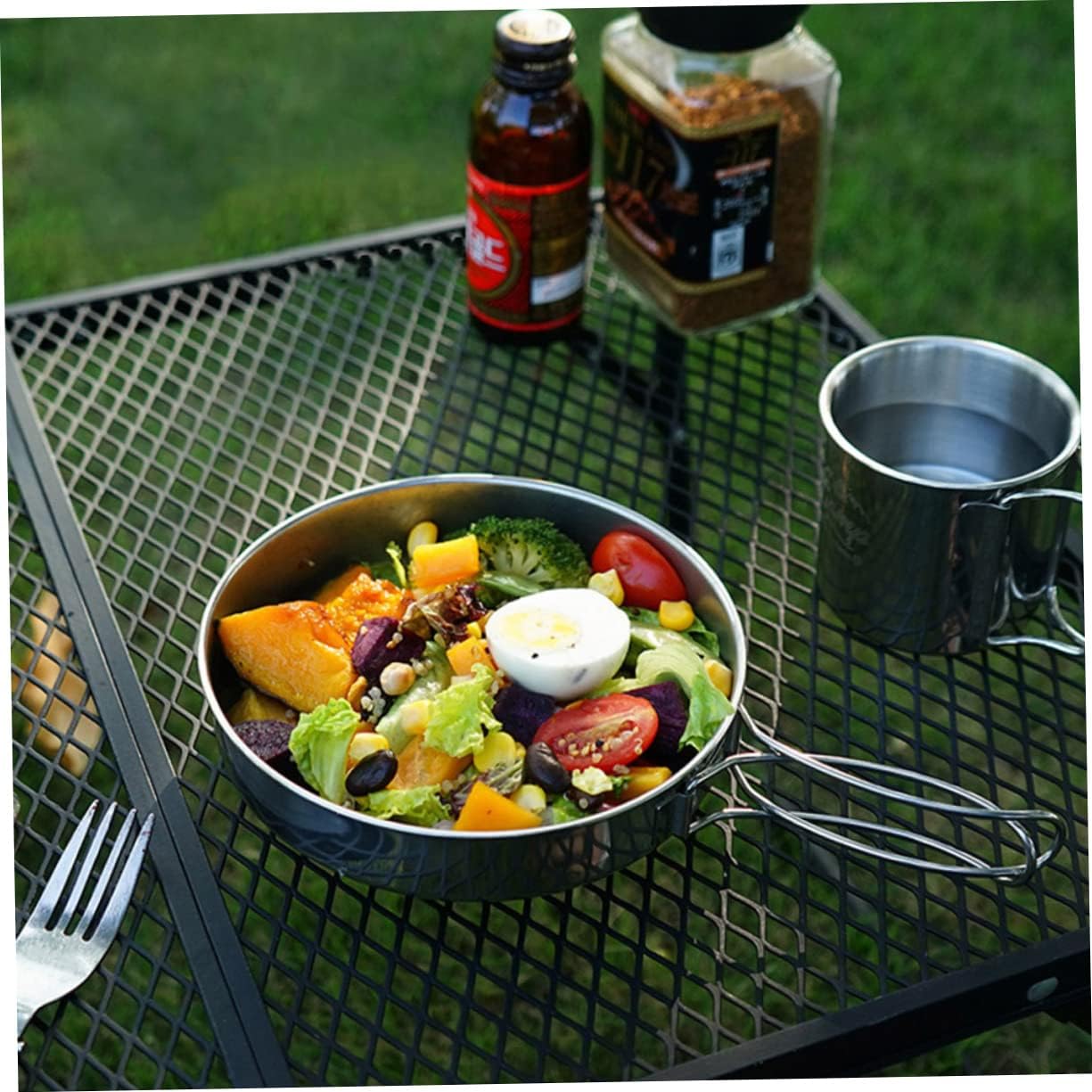 Milisten 5-Piece Stainless Steel Camping Cookware Set Includes Frying Pan and Pot Outdoor Picnic Tableware for Hiking and Mountaineering