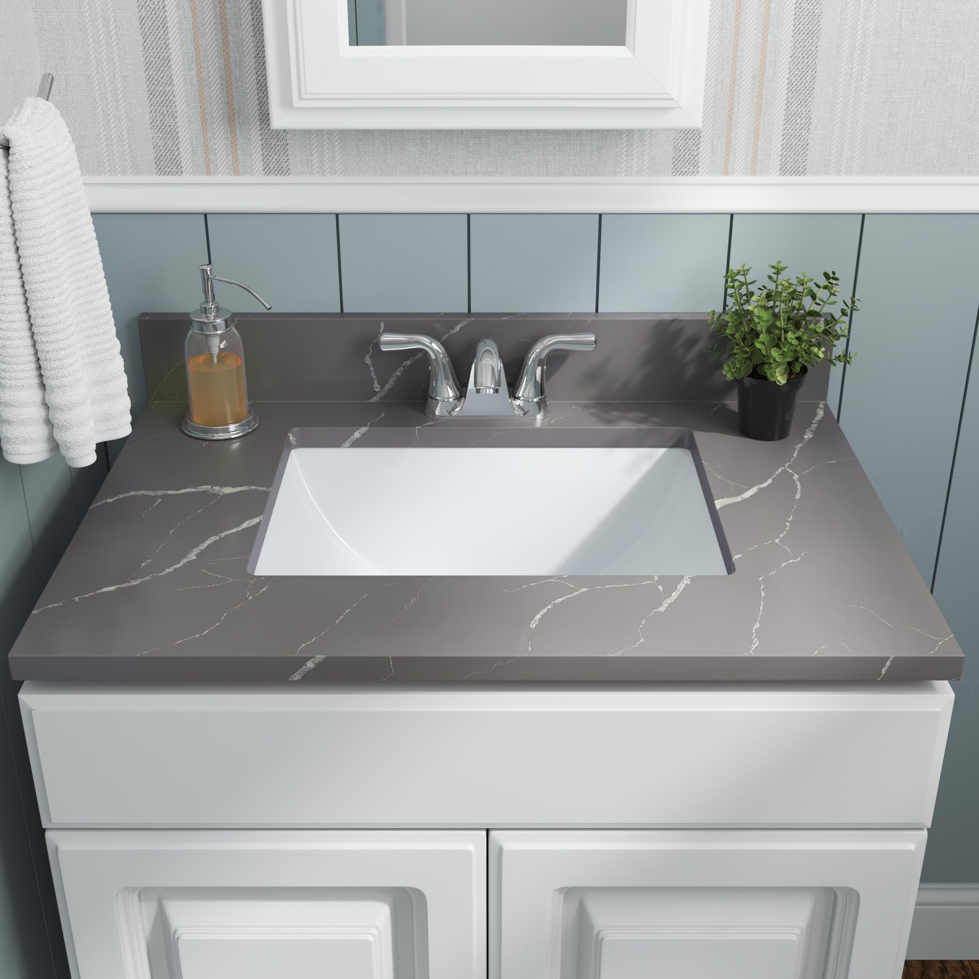 MSI 16 inch x 11 inch Rectangle Porcelain Ceramic Undermount Bathroom Vanity Vessel Sink, White