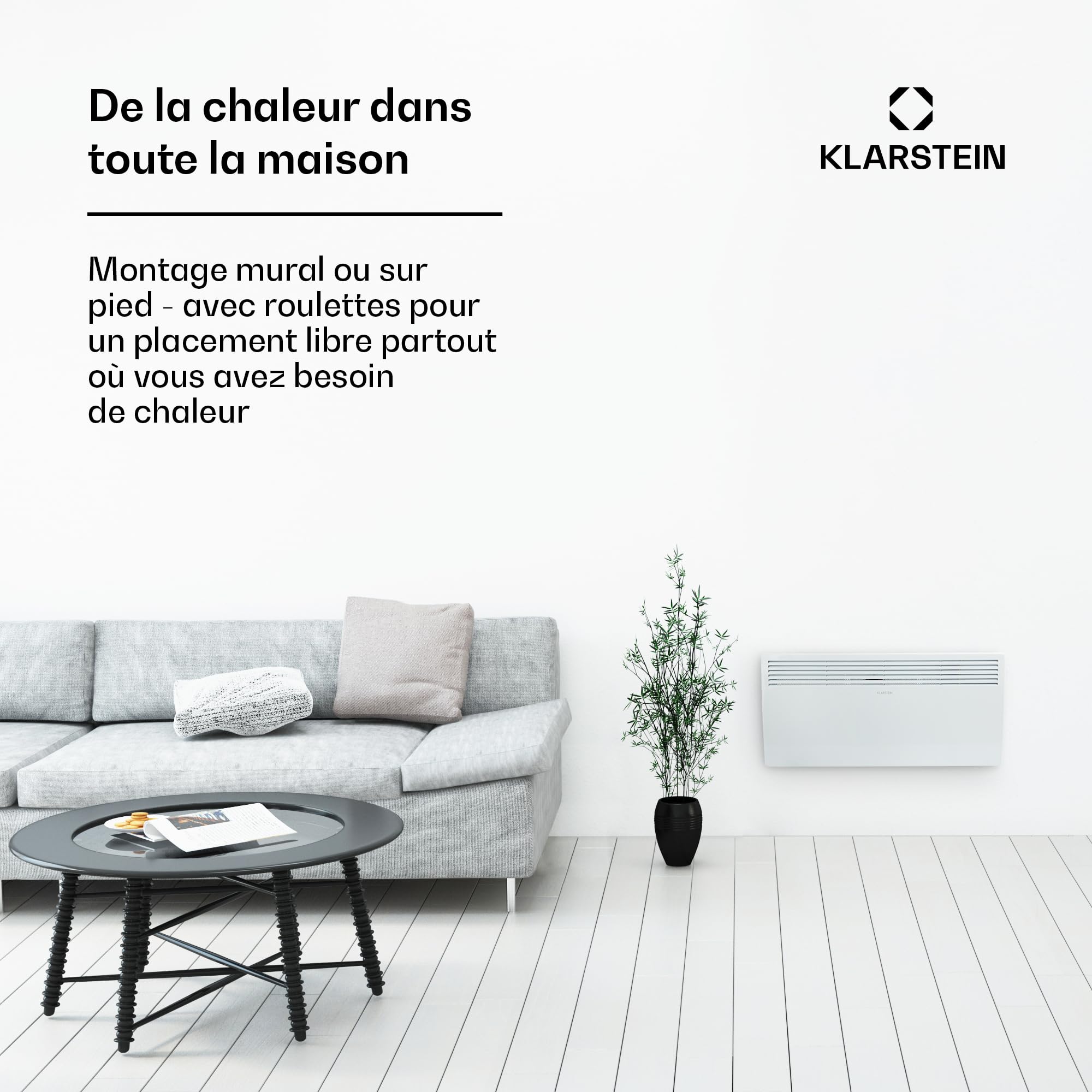 Klarstein Radiateur Electrique à Faible Consommation d'Energie, 2000W Chauffage Electrique d'Intérieur avec Thermostat, Détection Fenêtres Ouvertes, Chauffage d'Appoint Portable, Radiateurs Silencieux