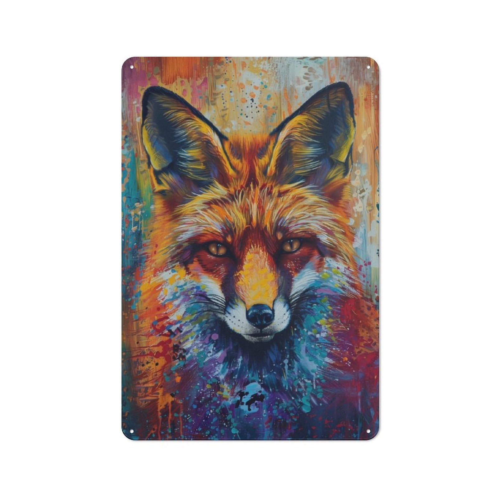Junmoney Colorful Red Fox Classic Metal Sign 30X20cm Featuring Bar Wall Plaque For Diner, Restaurant, Shed Or Kitchen