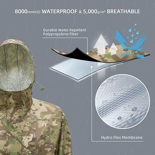 Miniatura 3 de LOOGU Traje de lluvia de camuflaje - Equipo de lluvia para hombre, impermeable, abrigo de lluvia ligero, chaqueta de lluvia transpirable para hombre