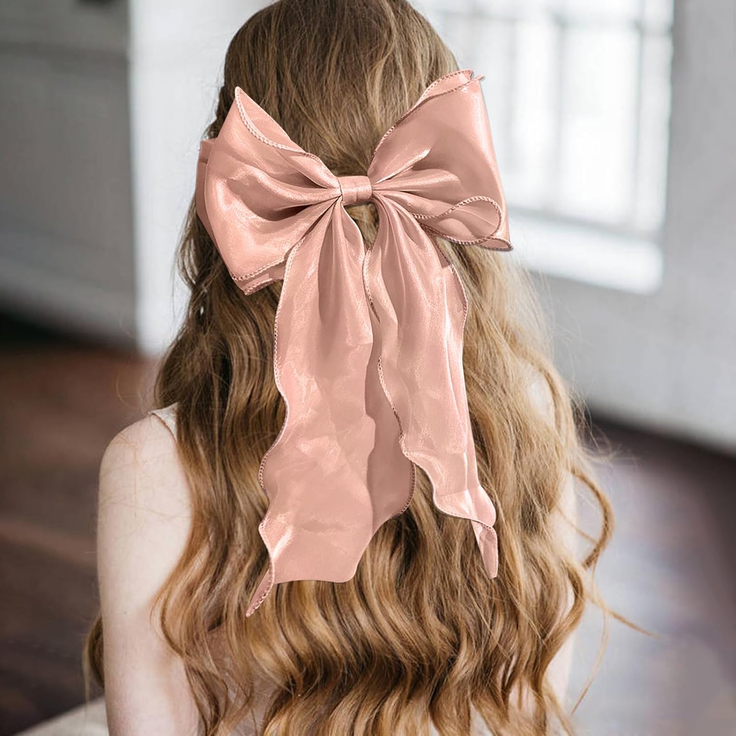 papasgix Hair Bow Clips: Silk Ribbon Bows in Solid Colors for Women and Girls (2, Blue+Pink) image 4