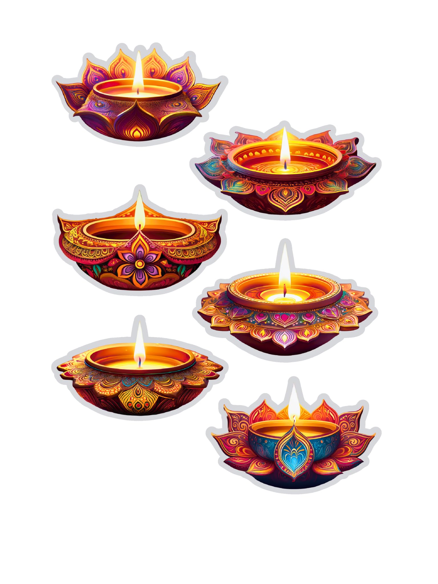 Diwali Diya Stickers| 6 Unique Designs| Glossy| Die Cut/Pre Cut | Peel and Apply (Pack of 6)-image-15