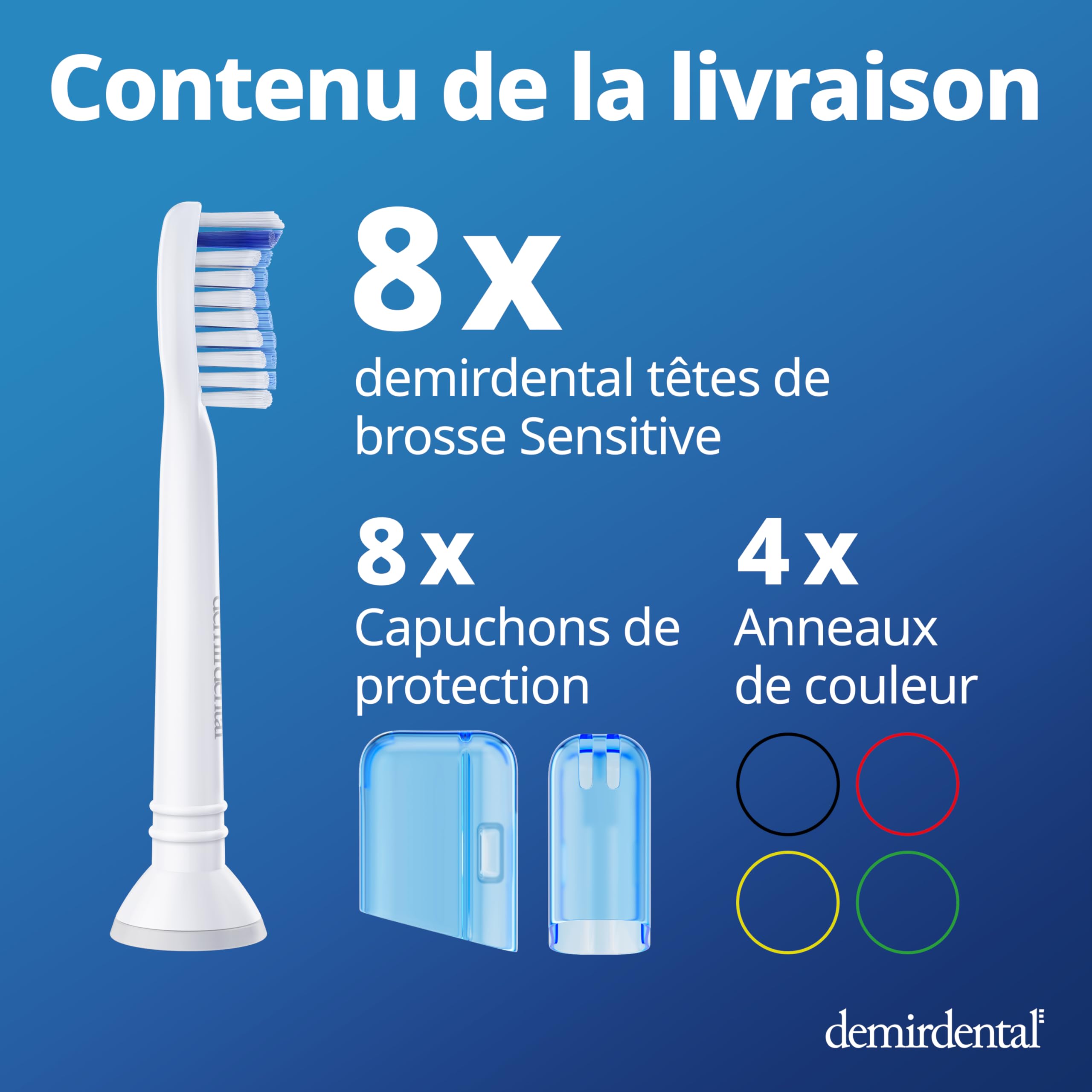 8 Pack demirdental compatible pour Philips Sonicare Têtes de brosse de rechange, Sensible, Blanc, remplace HX6058