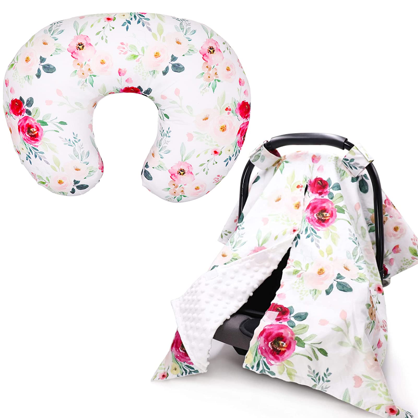 Peekaboo Opening Minky Carseat Canopy & Nursing Pillow Cover for Baby, Breastfeeding Nursing Cover & Car Seat Cover…
