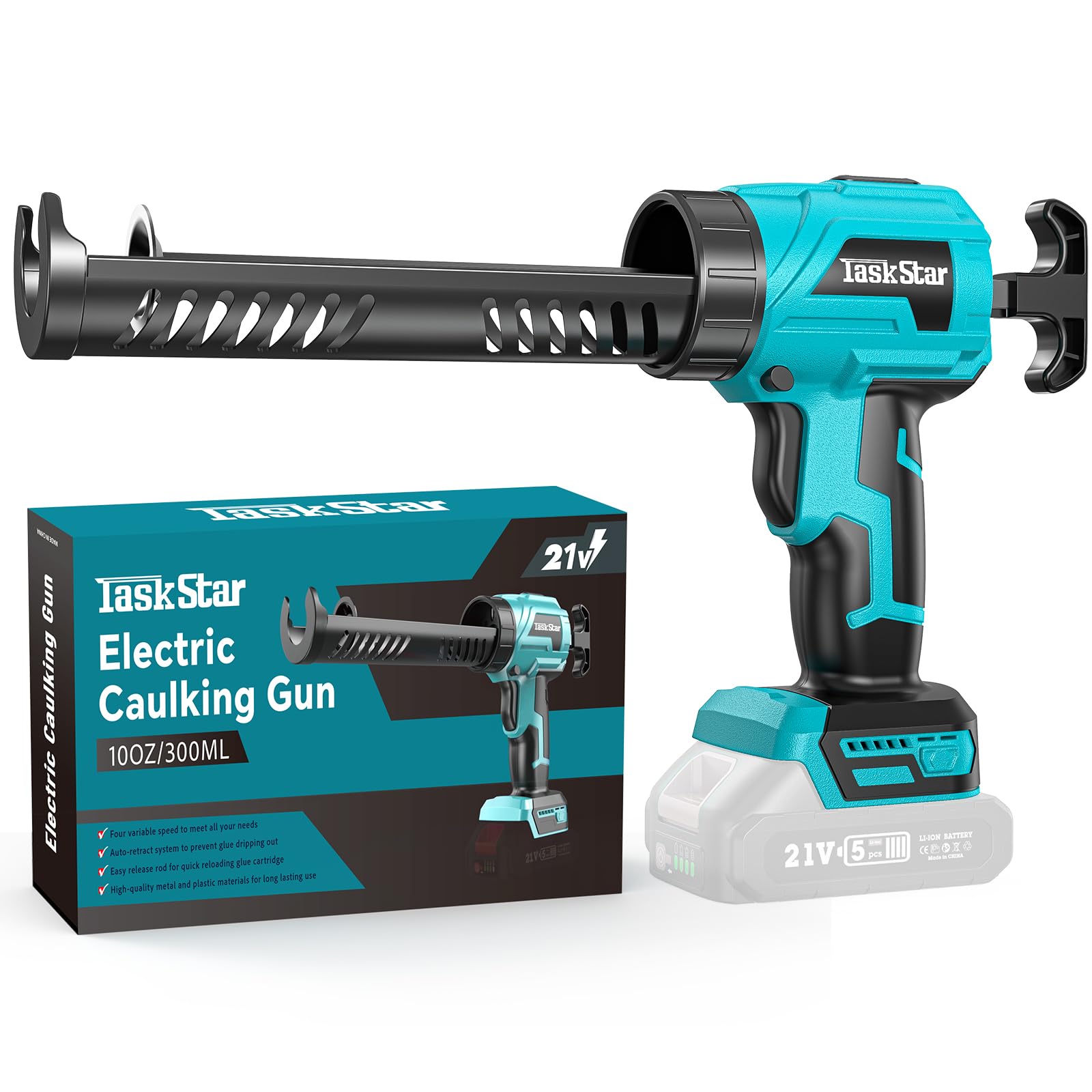TaskStar Kartuschenpresse-Akku Kompatibel mit Makita Batterie 18V, Kartuschenpistole Elektrisch mit 4 einstellbaren Geschwindigkeiten, Silikonspritze Akku profi für 300 ml-Kartuschen (Ohne Akku)