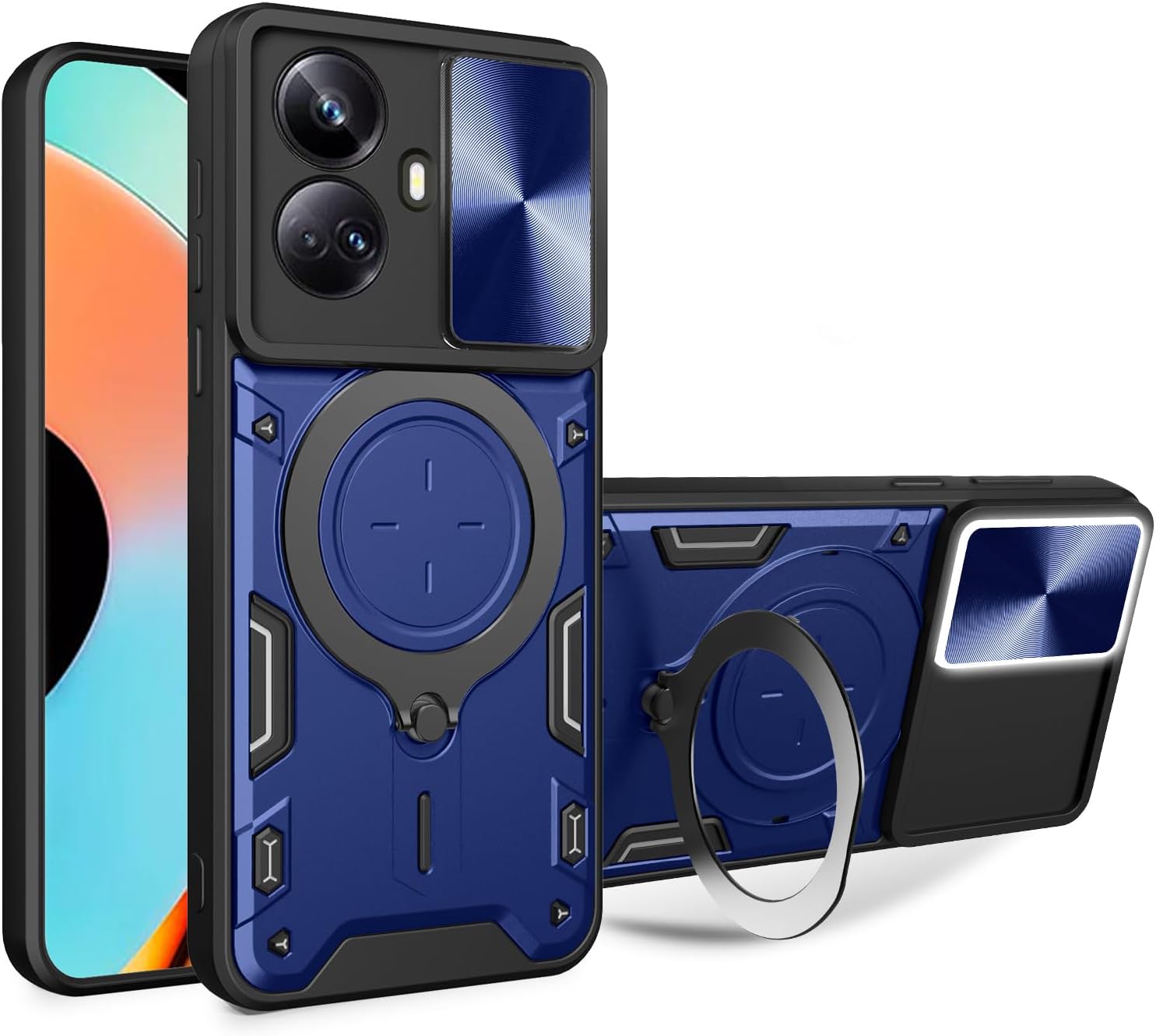 Compatible with Oppo A79 5G Cover,Compatible with Oppo A79 5G CPH2553 Car Mount Magnetic Stand Slide Lens 2 in 1 Case Blue