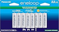 Panasonic eneloop AA Rechargeable Batteries 10-Pack: 2100 Cycles, Pre-Charged NiMH, 70% Charge Retention 10 Years
