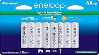 Panasonic eneloop AA Rechargeable Batteries 10-Pack: 2100 Cycles, Pre-Charged NiMH, 70% Charge Retention 10 Years