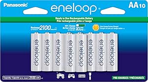 Eneloop Panasonic BK-3MCCA10FA AA 2100 Cycle Ni-MH Pre-Charged Rechargeable Batteries, 10-Battery Pack