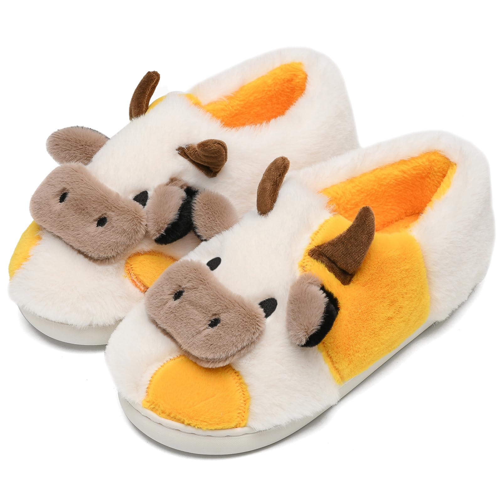 Cow Slippers for Women and Men, Fluffy Cute Cozy Cartoon Cow Cotton House Slipper Womens Milky Cows Animal Preppy Funny Furry Kawaii Bedroom Pillow Cloud Slippers for Women Indoor and Outdoor