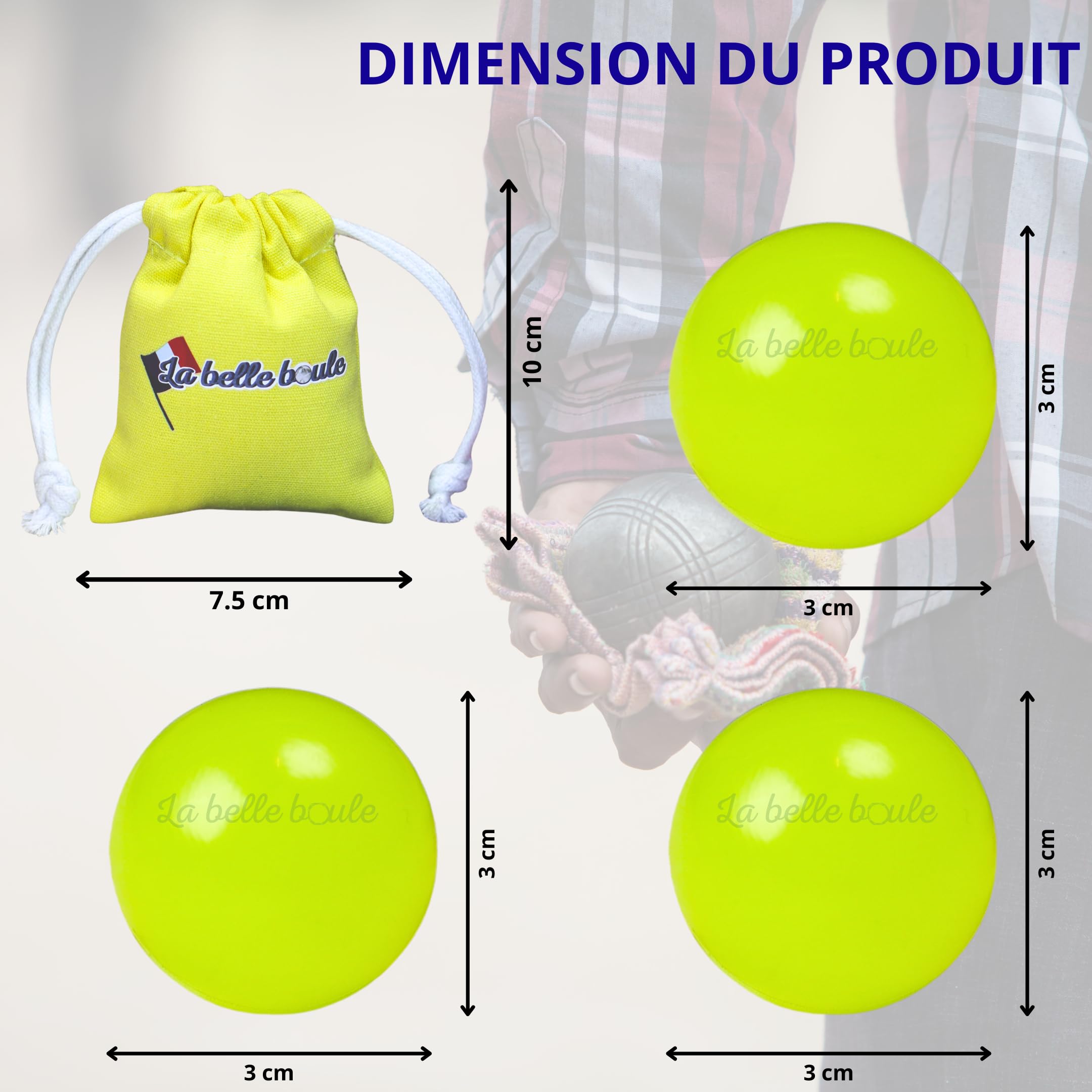 La belle boule® | 3 Cochonnets fluorescents en Résine Haute Visibilité pour Pétanque + Pochette – Boule de Pétanque, Cochonnet Lumineux, Accessoire Pétanque Intérieur ou Extérieur