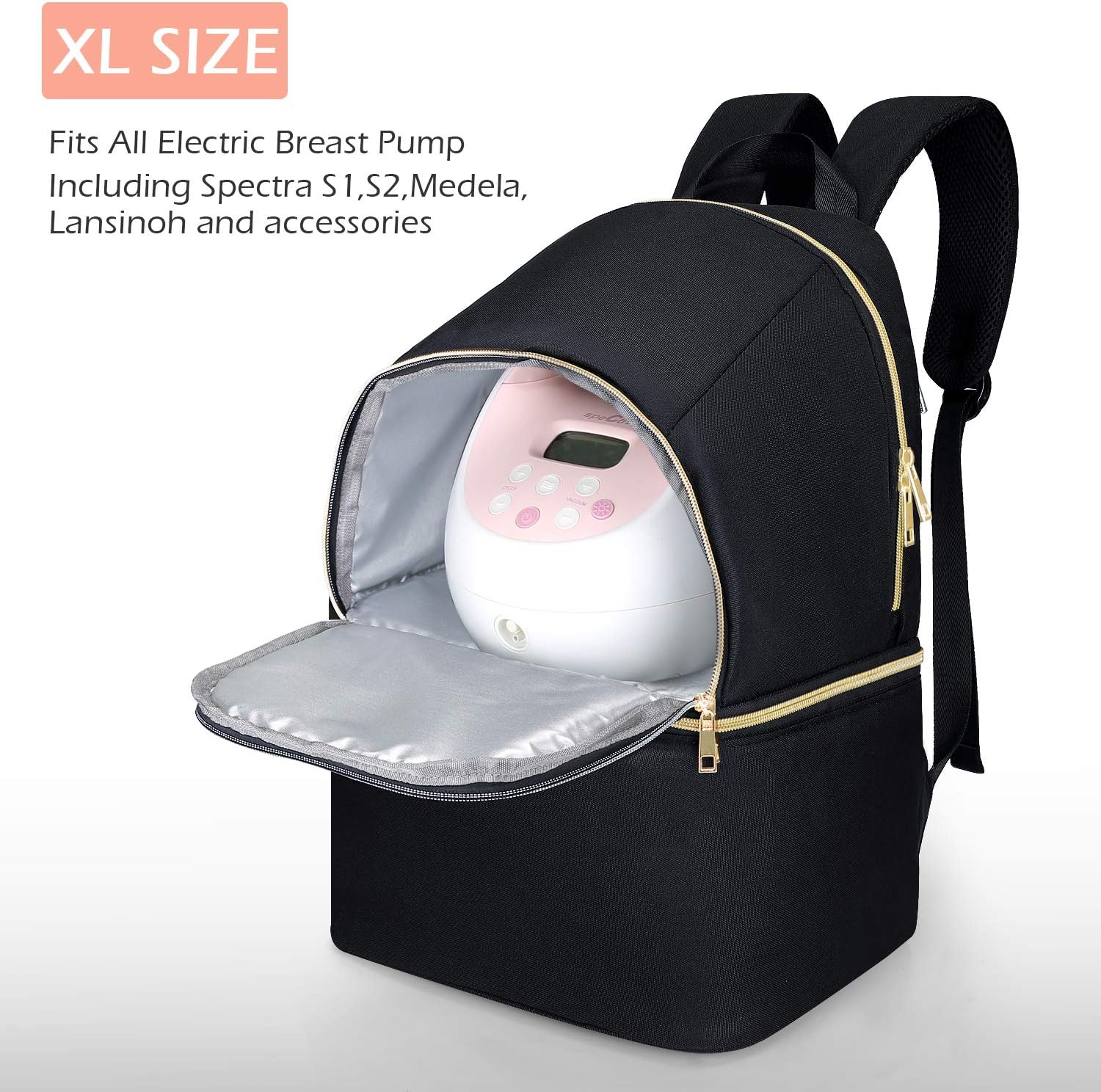 Breast Pump Bag Backpack with Cooler Compartment for Spectra S1,S2,Medela,Lansinoh Breast Pump,Cooler Bag, Breastmilk Bottles, Double Layer Breast Pump Carrying Bag for Working Moms Black XL by Lunies : Baby