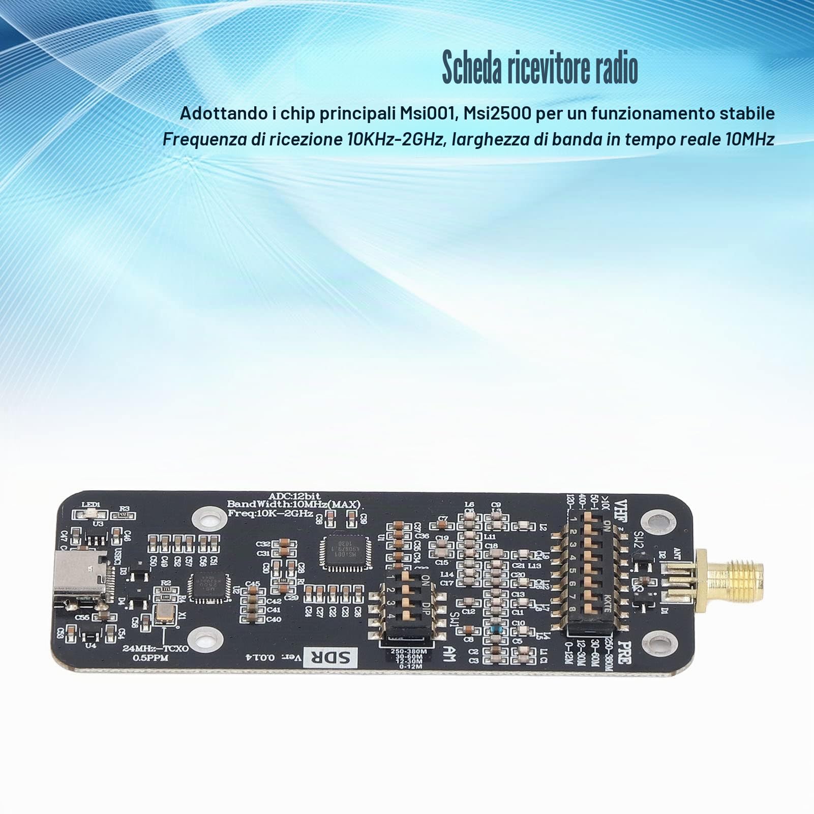 Ricevitore SDR, RSP1 Scheda Modulo Radio a 12 Bit Definita dal Software Ricevitore Sintonizzatore USB 10 KHz 2 GHz Ricevitore Radioamatore per Modulazione