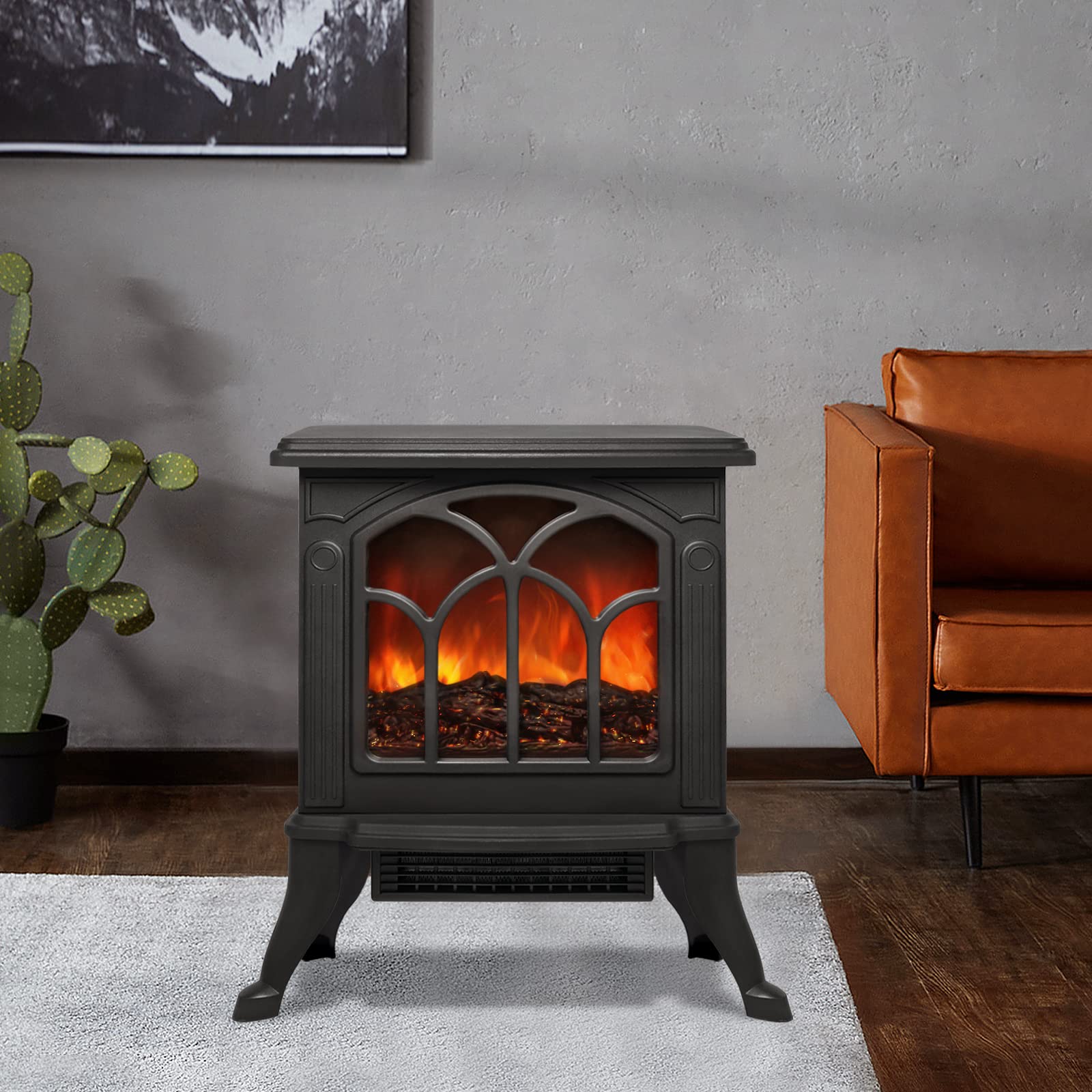 NAIZY Cheminée électrique avec effet flamme et chauffage - Économie d'énergie - 750 W/1500 W - Réglable - Élégant feu de cheminée LED