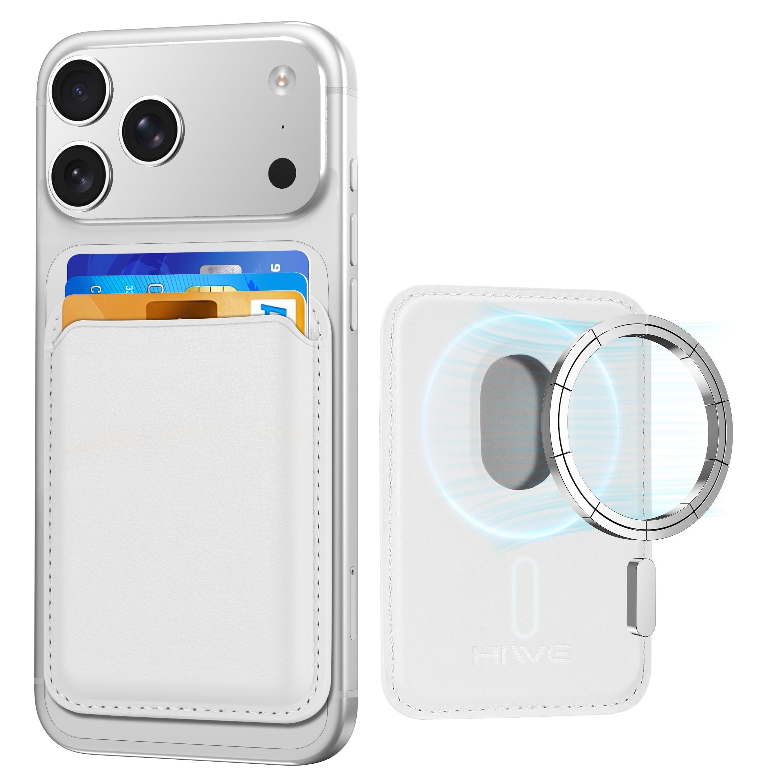 HiWe for MagSafe Wallet: 3-Card Holder, RFID Blocking, Stronger Magnets | Magnetic Wallet for iPhone 12-17 Series, Slim, 1 Slot, White