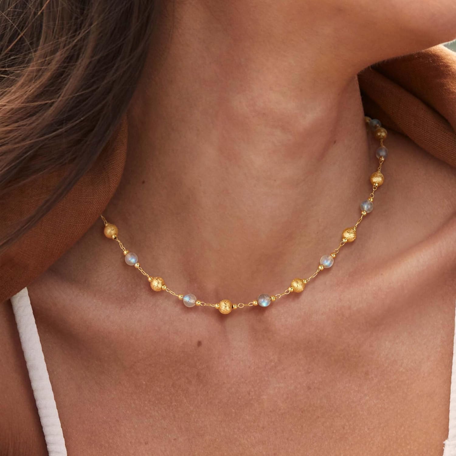 Turquoise Jewelry for Women - 14K Gold Plated Turquoise Necklace for Women Colorful Beaded Necklaces Summer Beach Boho Choker Bead Gift - Image 3