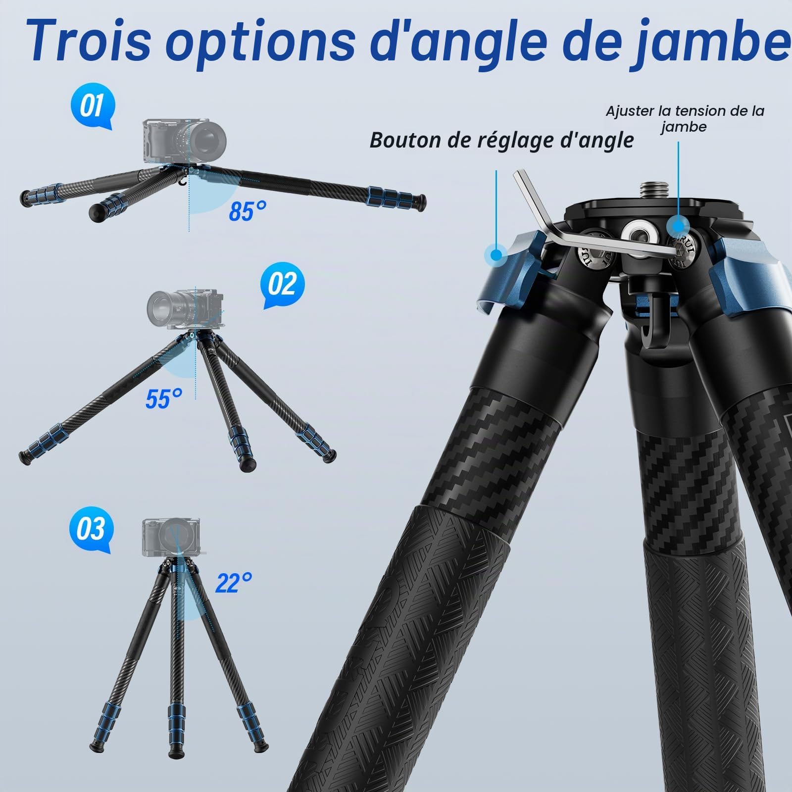 SIRUI AM-324 Trépied Professionnel pour Appareil Photo, 57'' Trépied Compact en Fibre de Carbone pour Appareil Photo, 4 Sections avec Tube de Diamètre Max. 32 mm, Charge Jusqu'à 39,8lbs/18kg