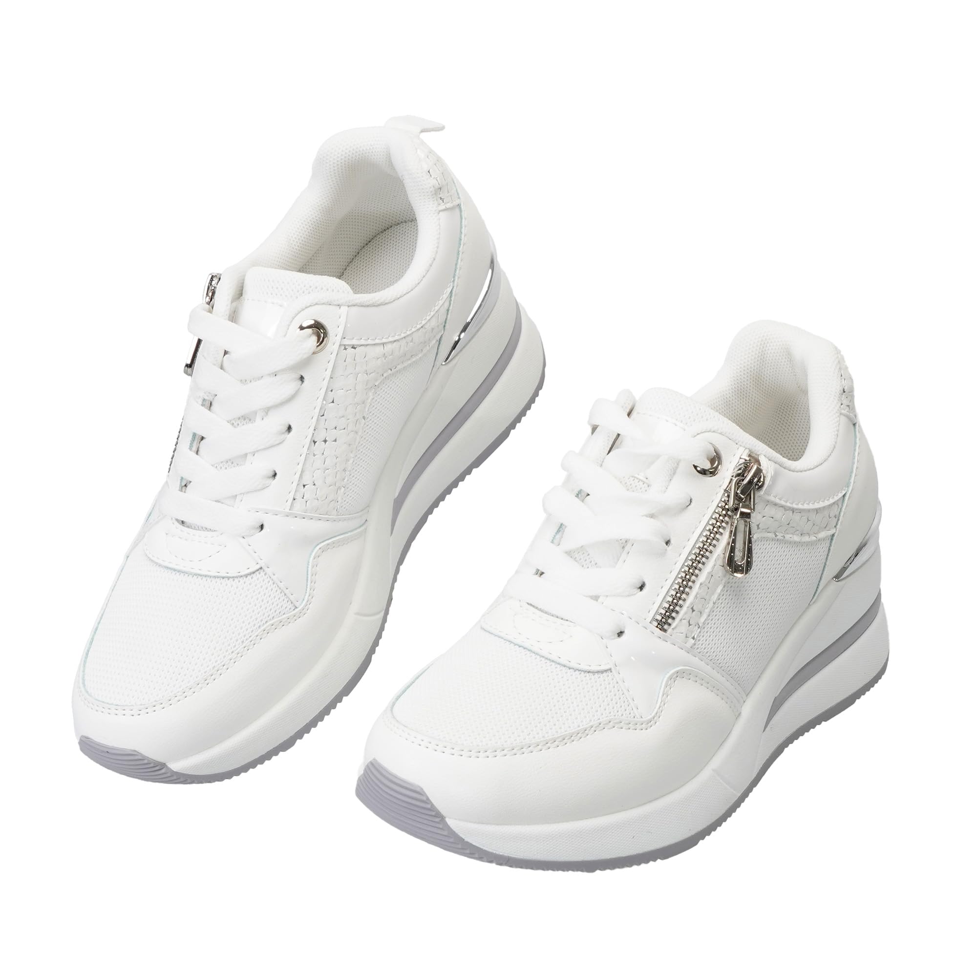 JOMIX Damen Keil Sneaker mit Reißverschluss Atmungsaktiv Turnschuhe Elegant Frizeitschuhe für den Außenbereich