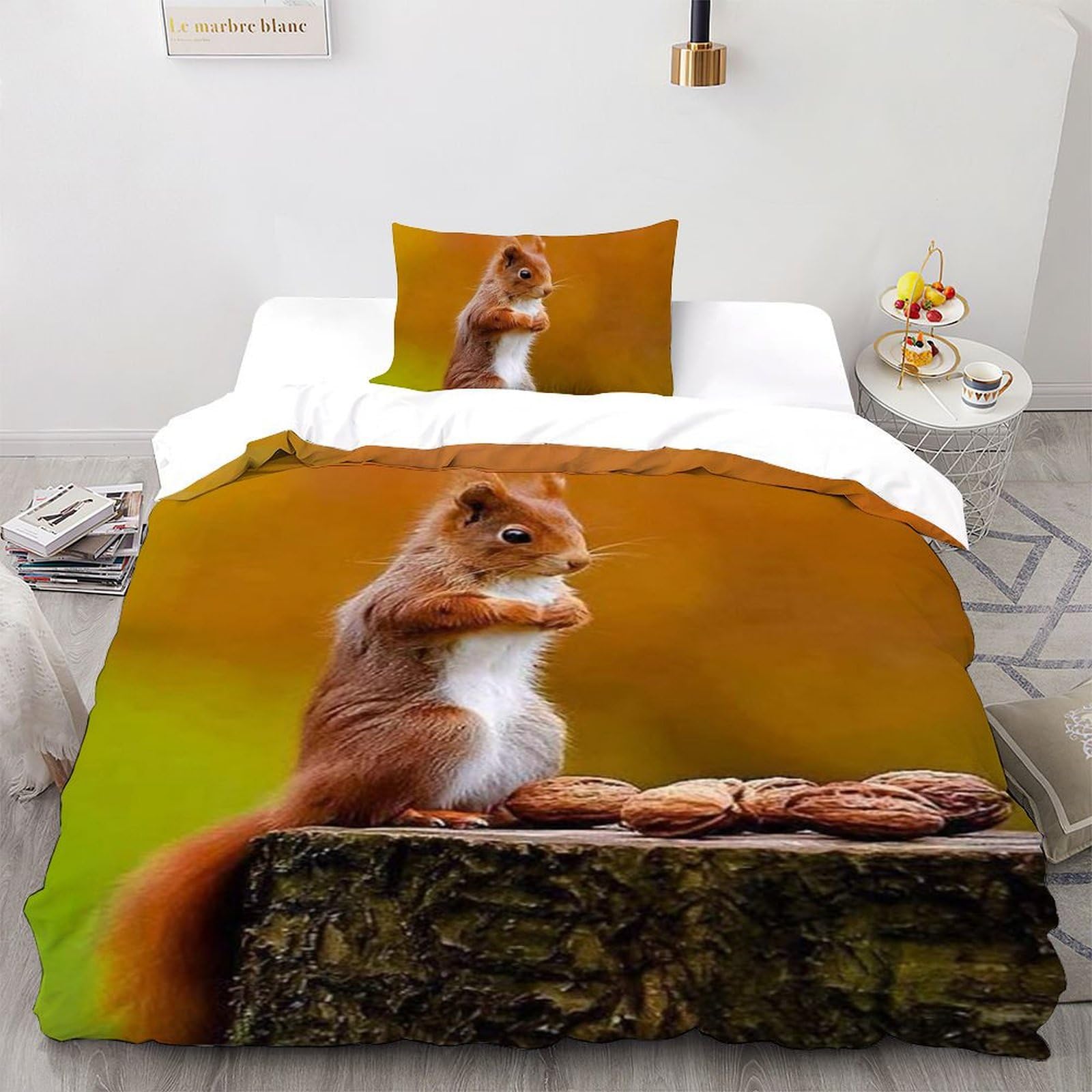 Housse de couette écureuils 135x200 animaux imprimé 3D taies d'oreiller