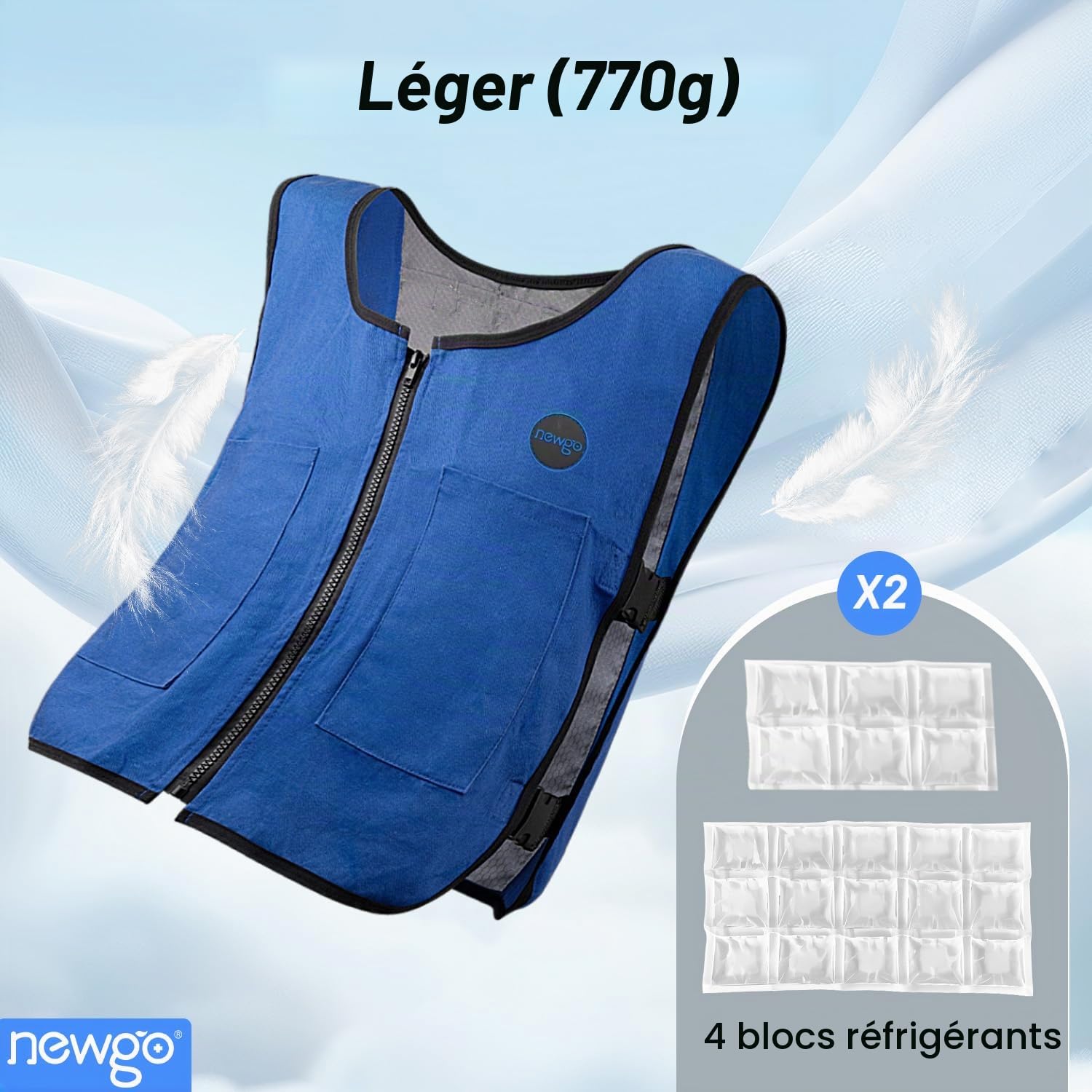 NEWGO Gilet de refroidissement Ice Vest, Refroidissement rapide en été chaud, Gilet de refroidissement réglable pour hommes en été, Vêtement de travail extérieur pour femmes à refroidissement