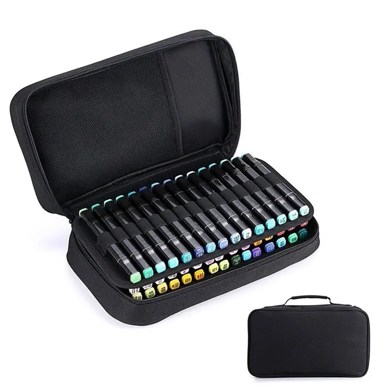 Trousse Crayon Sac de Rangement for marqueurs en Toile à 40/60/80 Trous, étui à stylos créatif Amovible et Pliable(Black 40 Holes)