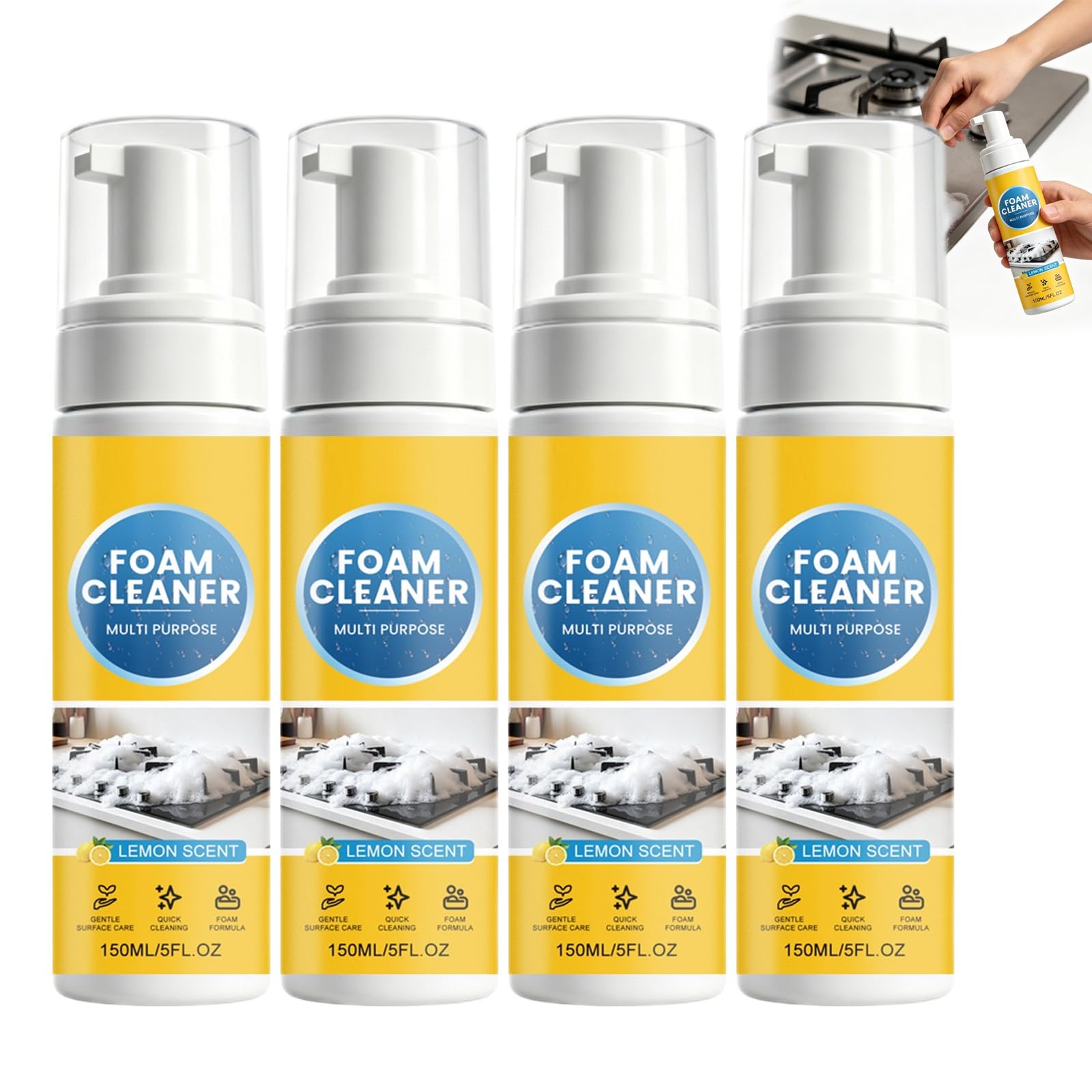 4-in-1 Multi-Schaumsprayreiniger – Hochleistungs-Reinigungsspray für die gründliche Reinigung von Haus und Auto, kraftvoller Schaumreiniger ohne Nachspülen, Allzweck-Schaumspray für Reinigung. (4PCS)