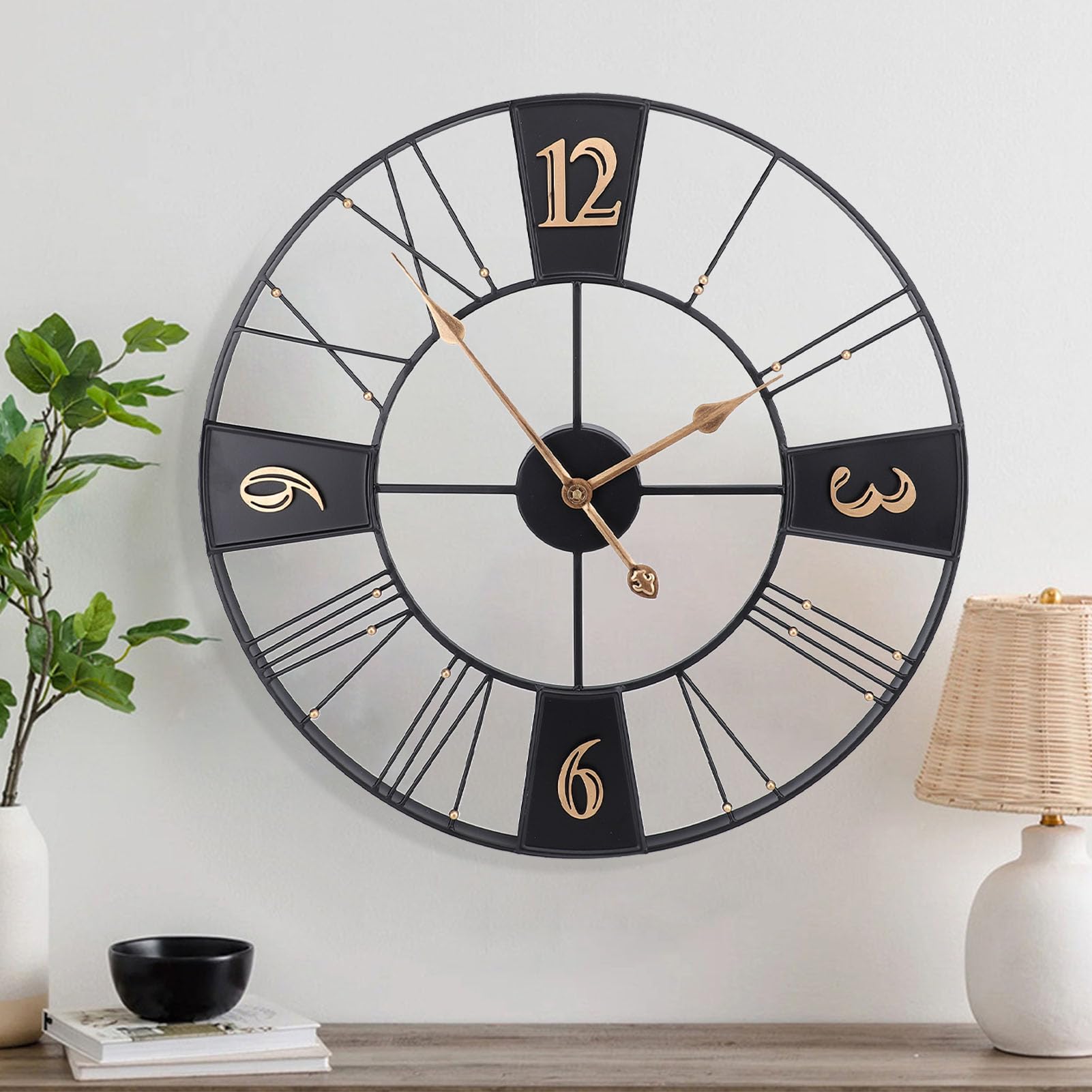Reloj de Pared Industrial Retro, Diseño Vintage, Reloj Silencioso de Metal para Sala de Estar y Oficina, 23,62 Pulgadas