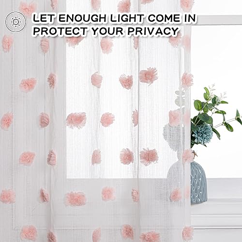 Miniatura 3 de MYSKY HOME Cortinas largas para sala de estar, 95 pulgadas de largo, para dormitorio, cortinas bohemias con pompones y bolsillo para barra, 2