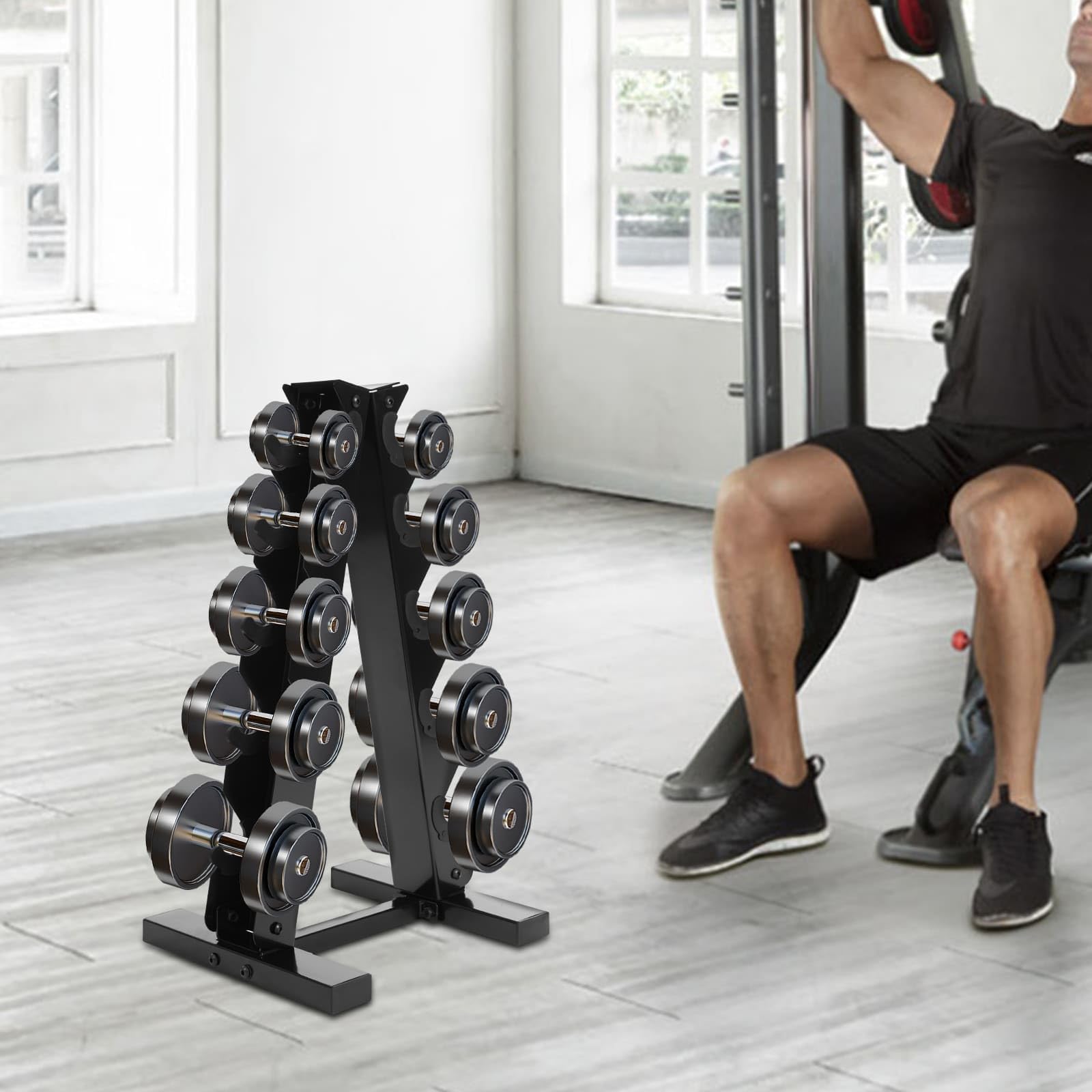 Supporto per manubri a 5 livelli a forma di A, capacità di carico max. 100 kg, Rack portaoggetti per palestra e casa