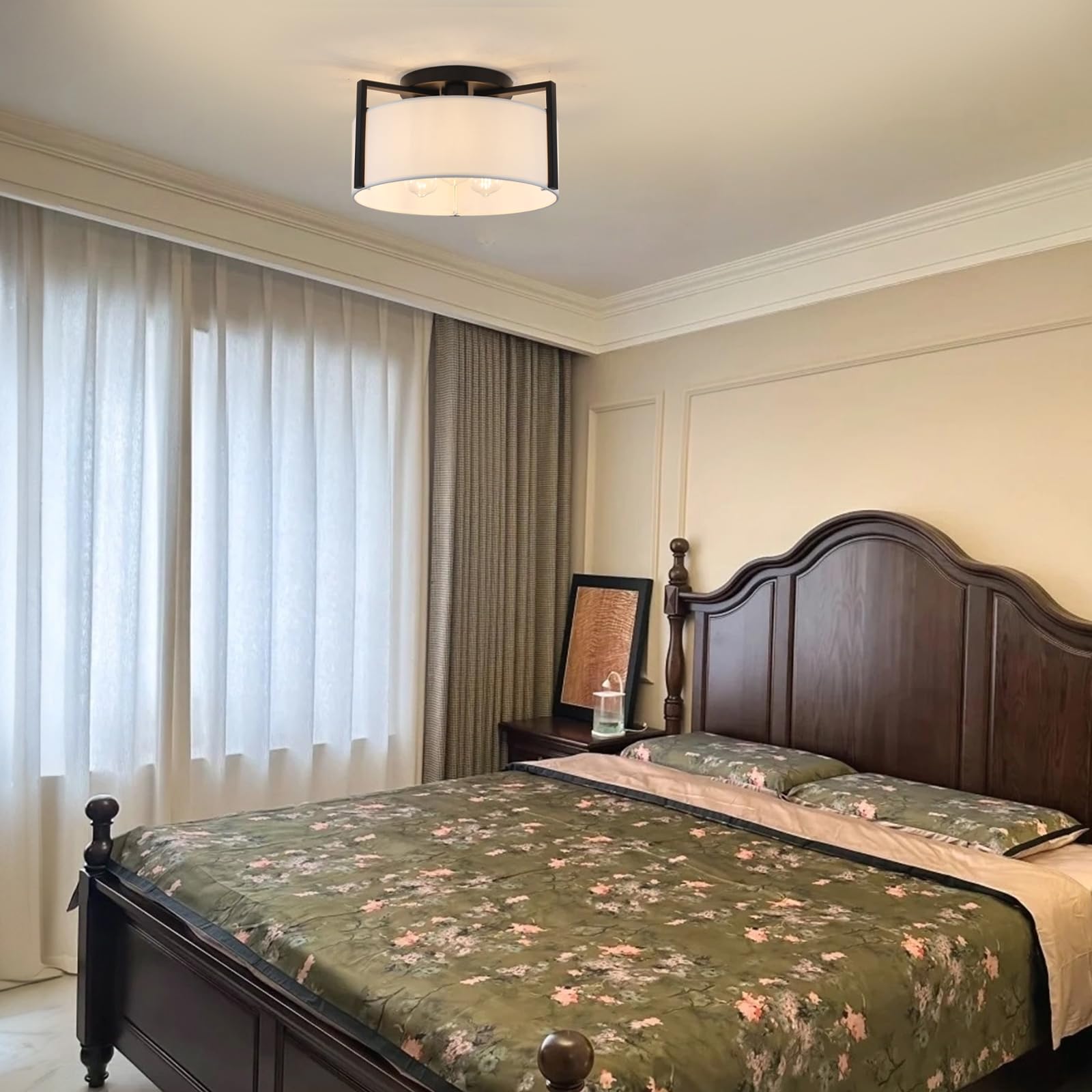 Schwarz Deckenlampe Wohnzimmer, 3 Flammig Deckenlampen mit Stoffschirm, E27 Schwarz Deckenleuchte, Ø 38CM Moderne Deckenlampe Kronleuchter für Küche, Flur, Schlafzimmer, Esszimmer