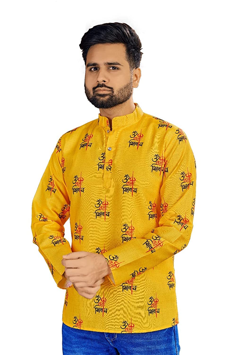 CHAMUNDA MAA CREATION Printed Short Kurta for Men Cotton Short Kurta Shirt for All Occasions