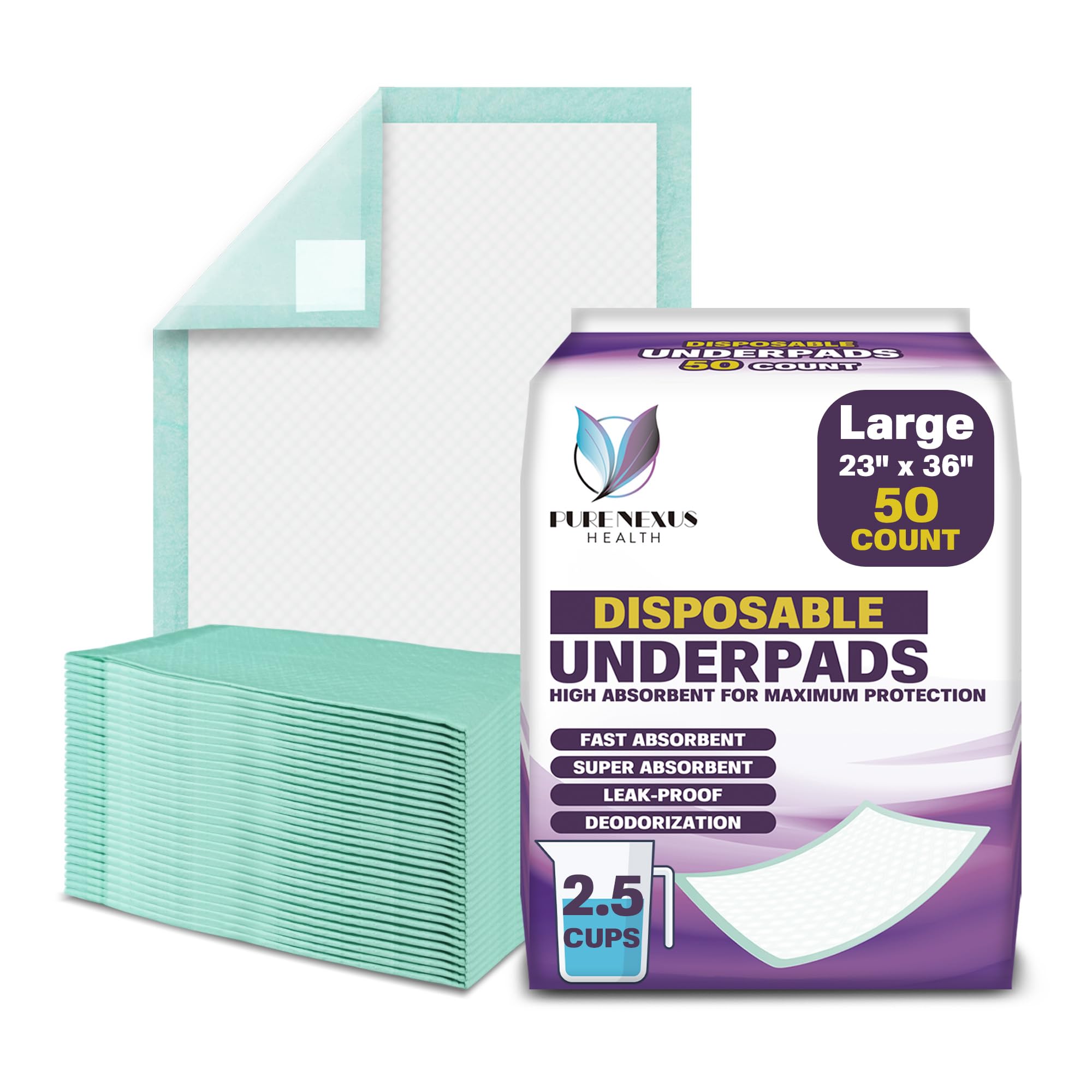 Disposable Bed Pads for Adults 23 x 36 (50 Count) - Super Absorbent and Waterproof - Incontinence Bed Pads, Chuck Pads, Chux Pads, Changing Pads for Baby, Pee Pads for Kids