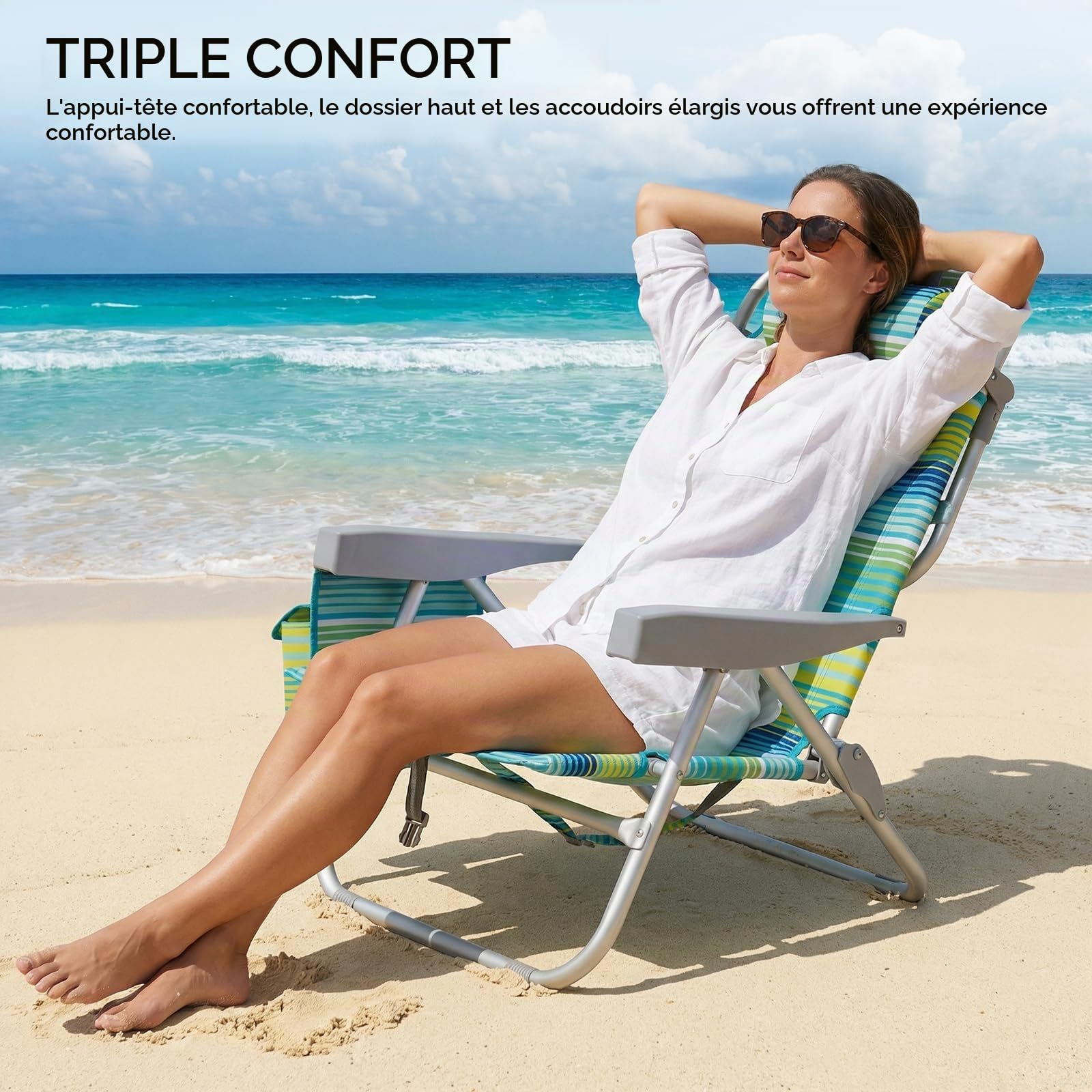 LIFERUN Chaise Pliante de Plage en Alliage d'Aluminium, Légère, Lot de 2, Chaise Pliante Portable comme Un Sac à Dos, Chaise de Camping, Inclinable, Charge Maximale 150 kg, Chaise Pliante d'Extérieur