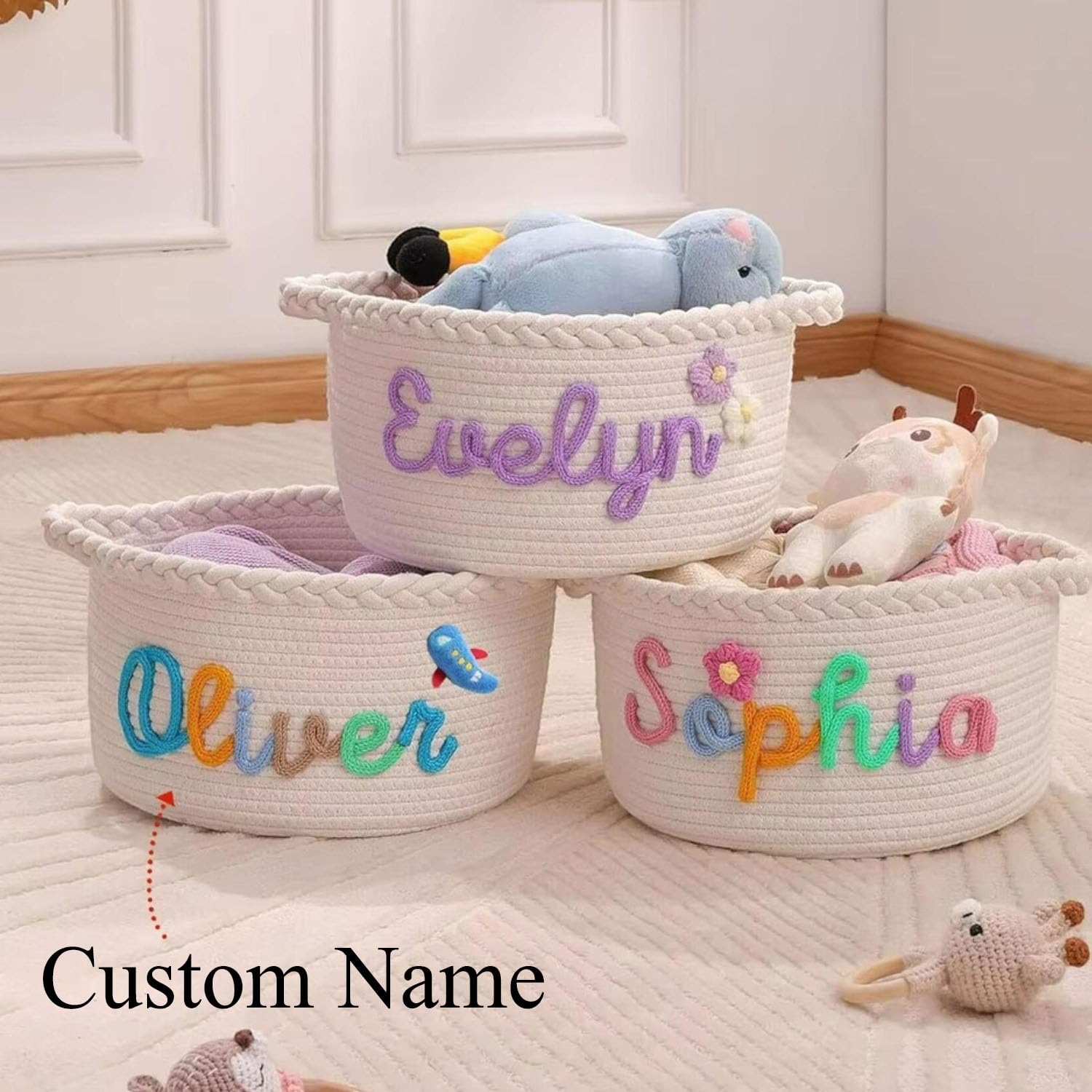 Cesta De Almacenamiento Personalizada Para Bebé – Organizador De Pañales Y Ropa De Algodón Suave Para La Decoración De La Habitación Infantil, Regalo Personalizado Para Recién Nacidos