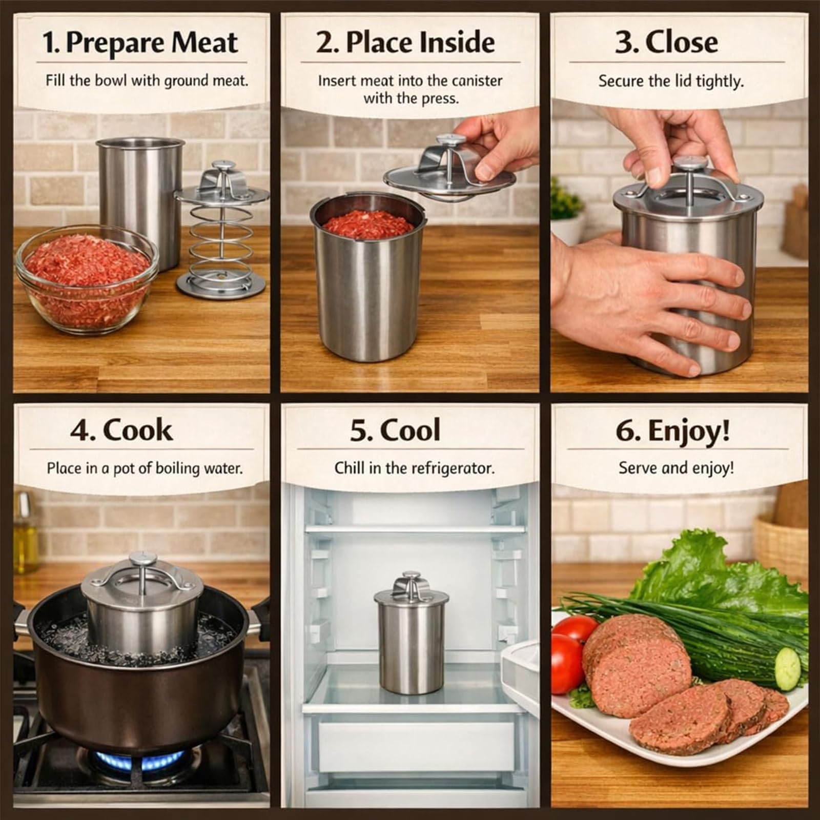 Presse à Viande en Acier Inoxydable avec Thermomètre et Mécanisme à Ressort – Moule pour Charcuteries, Jambon Maison et Viandes Froides – Idée Cadeau Originale pour la Cuisine (with Presser)