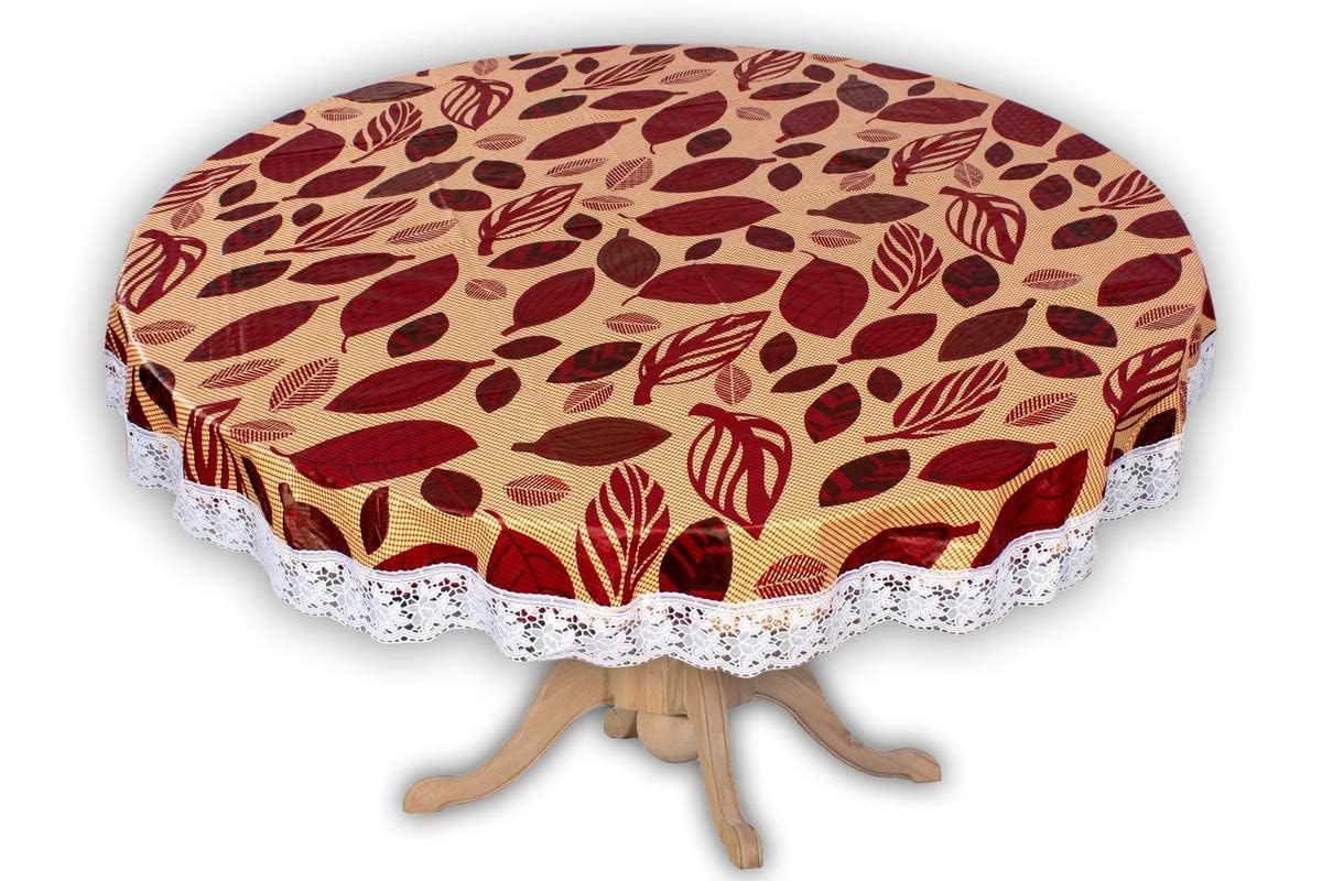 Center & Dining Table Cover Brown Color Big Leaf Printed Table Cloth with White Lace - Waterpoof & Dustproof Round Shape Table Cloth (40" Round)-Table Cloth Brown 51-image-15