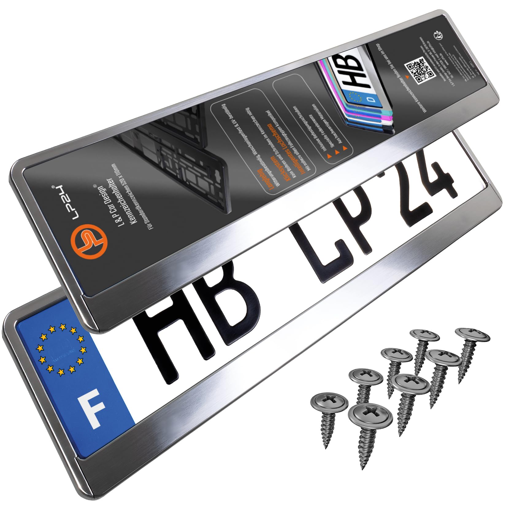 Support Plaque Immatriculation Voiture - [Simple, Durable & sur] - 8 Vis - 520x110 mm - Chrome/alu brossé - Auto Porte Plaque Immatriculation adapté pour Toute Voiture - Fixation pour Plaque