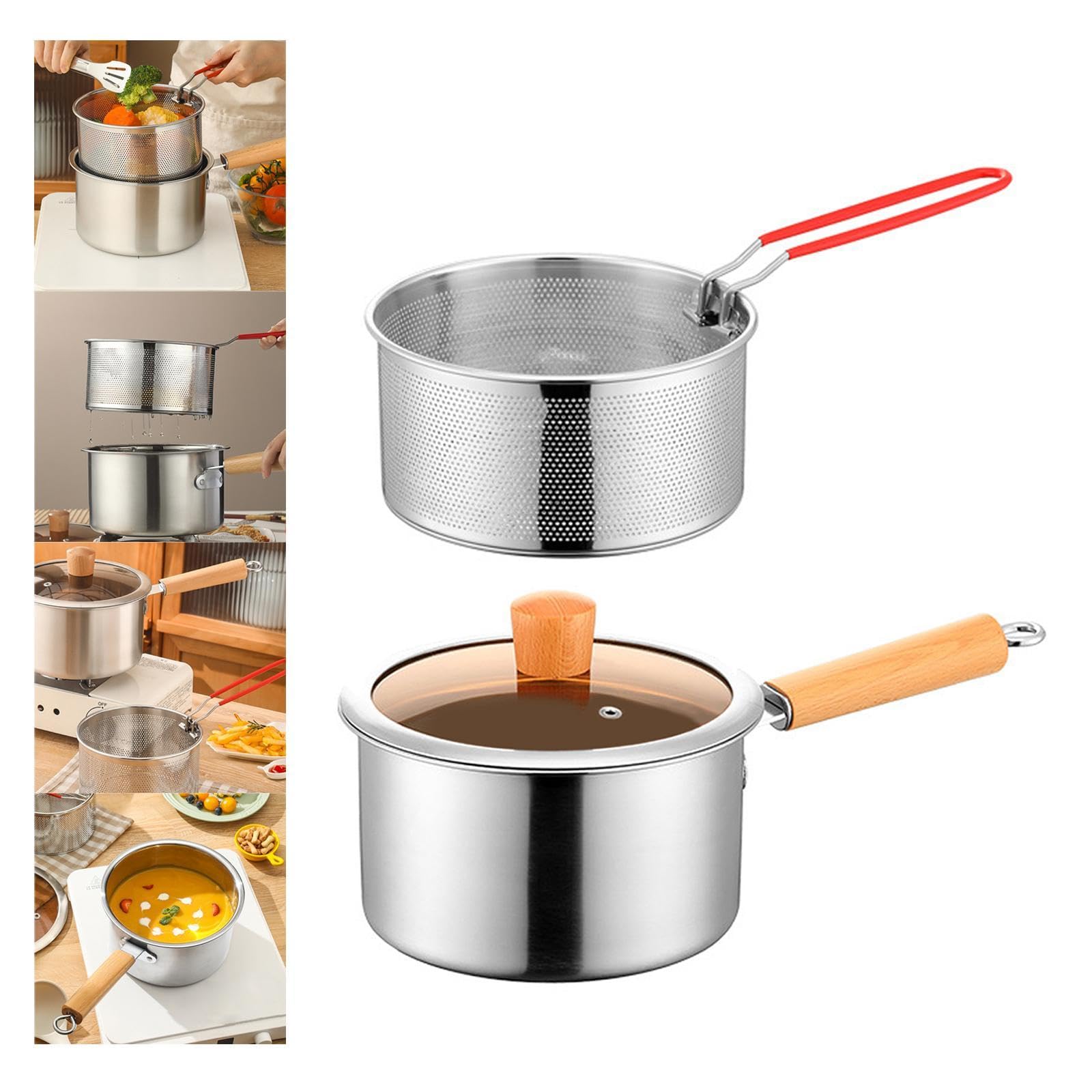 MYADDICTION Milk Pan 2.5L Easy Cleaning Large Capacity Milk Pot for Boiling Camping Home Pot lid Fry Basket