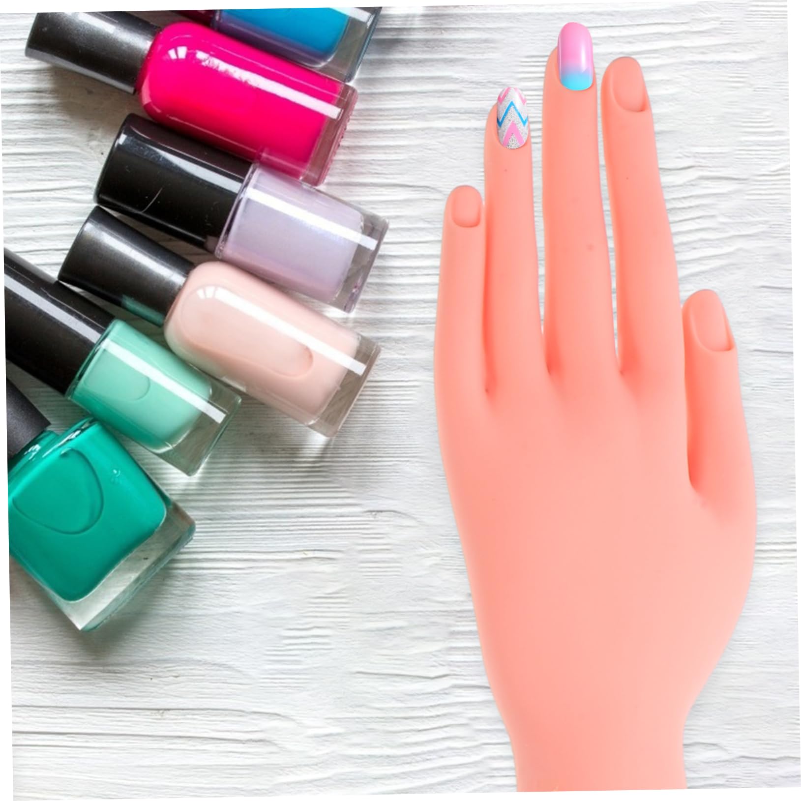 CALLARON Mano Finta in Plastico per Pratica Nail Art con 100 Pezzi Unghie Finte, Alta Simulazione e Flessibile per Allenamento Manicure e Design Unghie