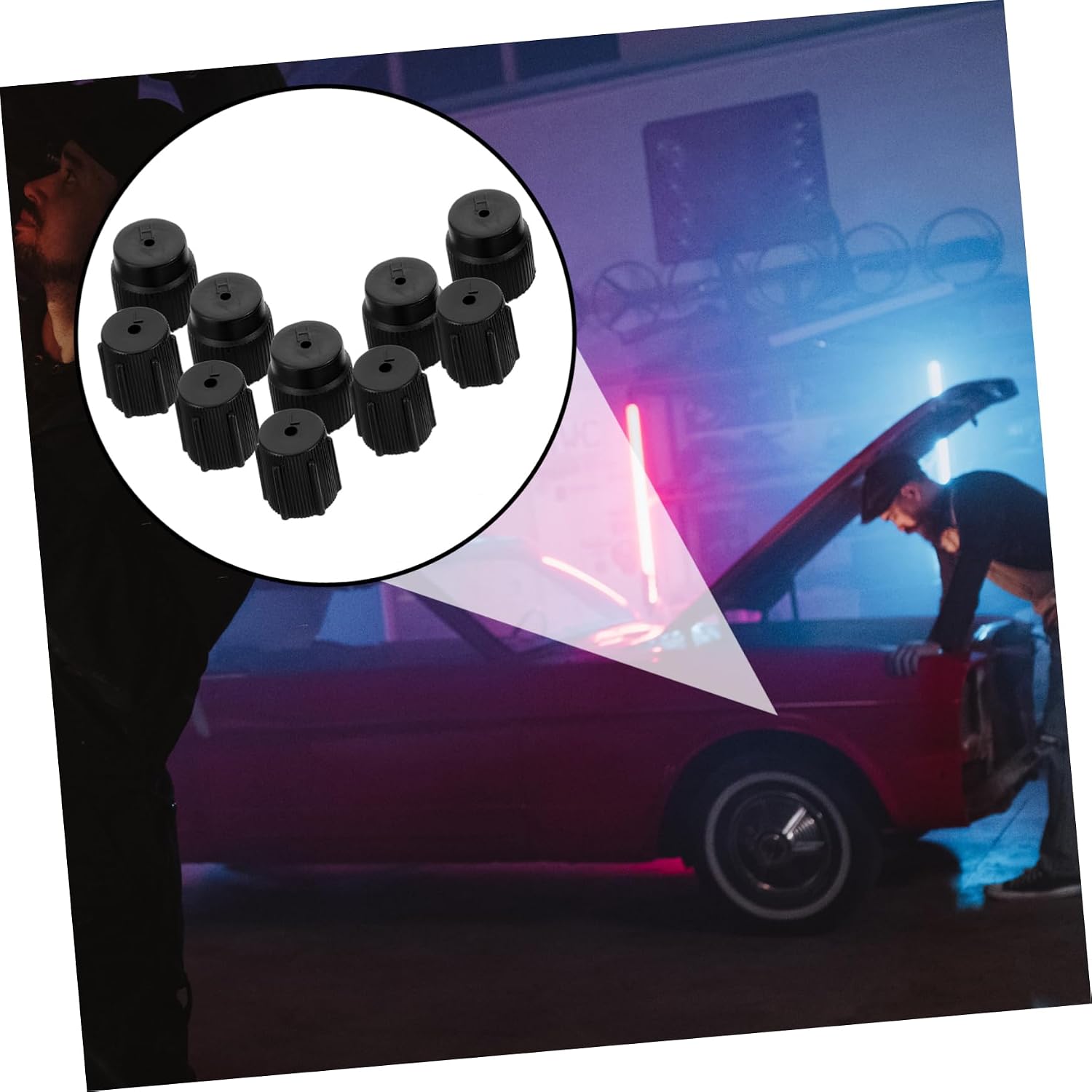 Car Air Conditioning Valve Caps 10Pcs High Low Pressure ABS Plastic