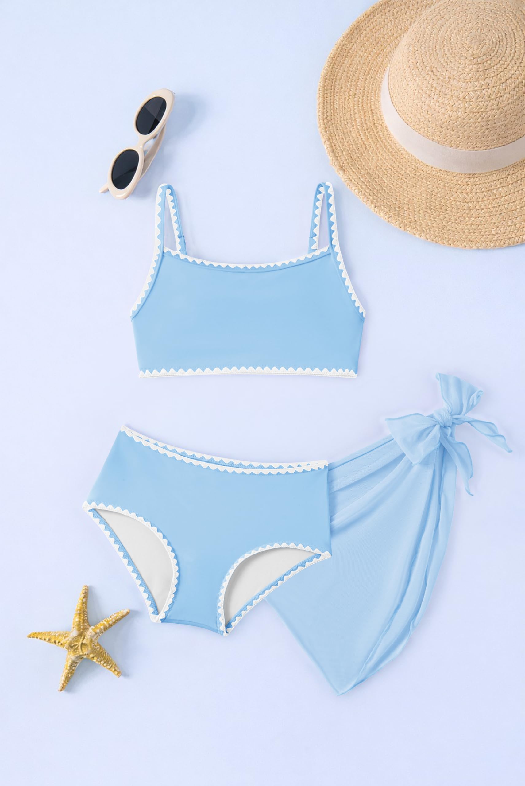 Arshiner Fille Ensemble Bikini Trois Pieces Haut Sport Taille Haute Culotte Jupe Plage Piscine Sechage Rapide Elastique Enfant 7-16 Ans